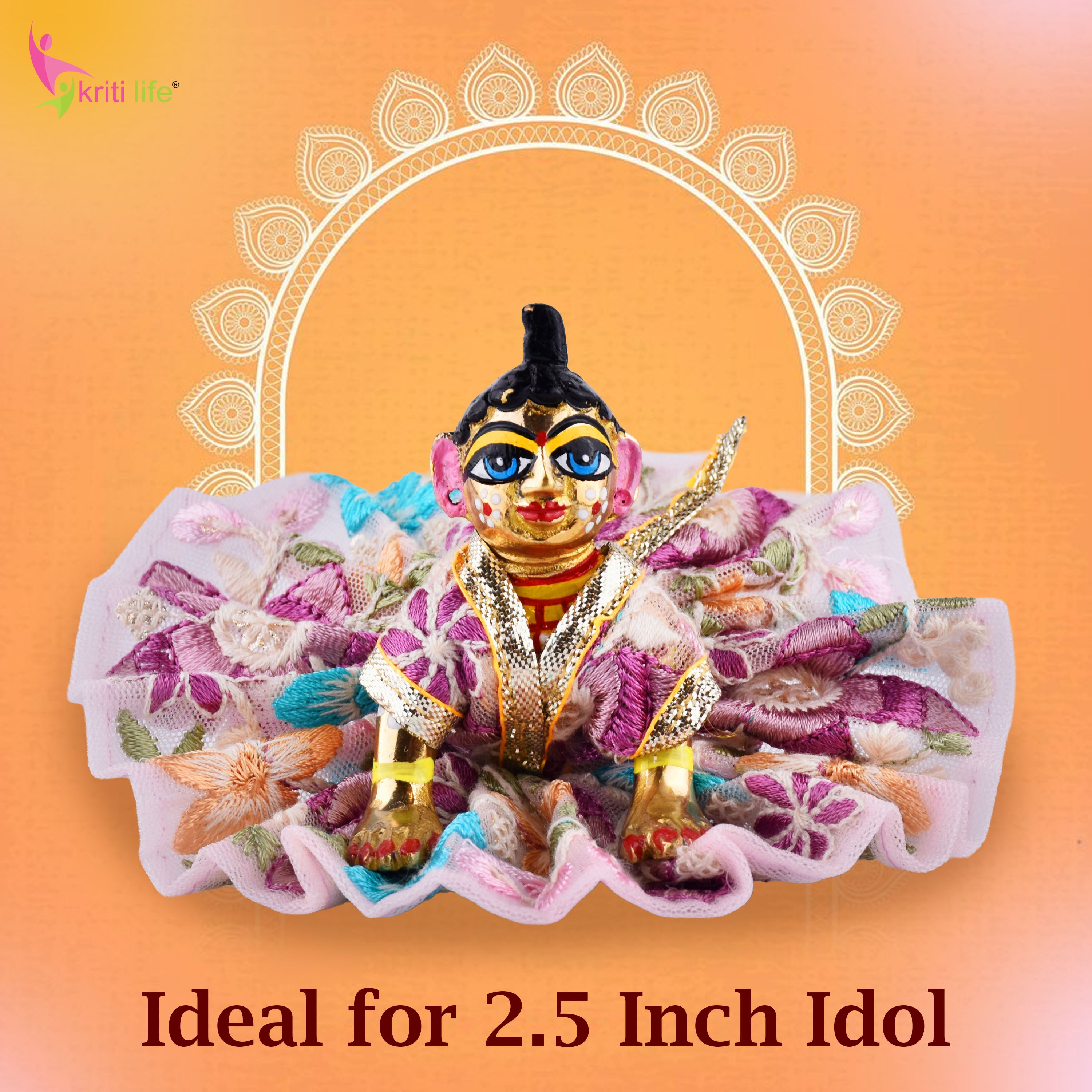 Elegant Floral Embroidered Laddu Gopal Dress for 2.5 Inch Idol – Soft Net Poshak