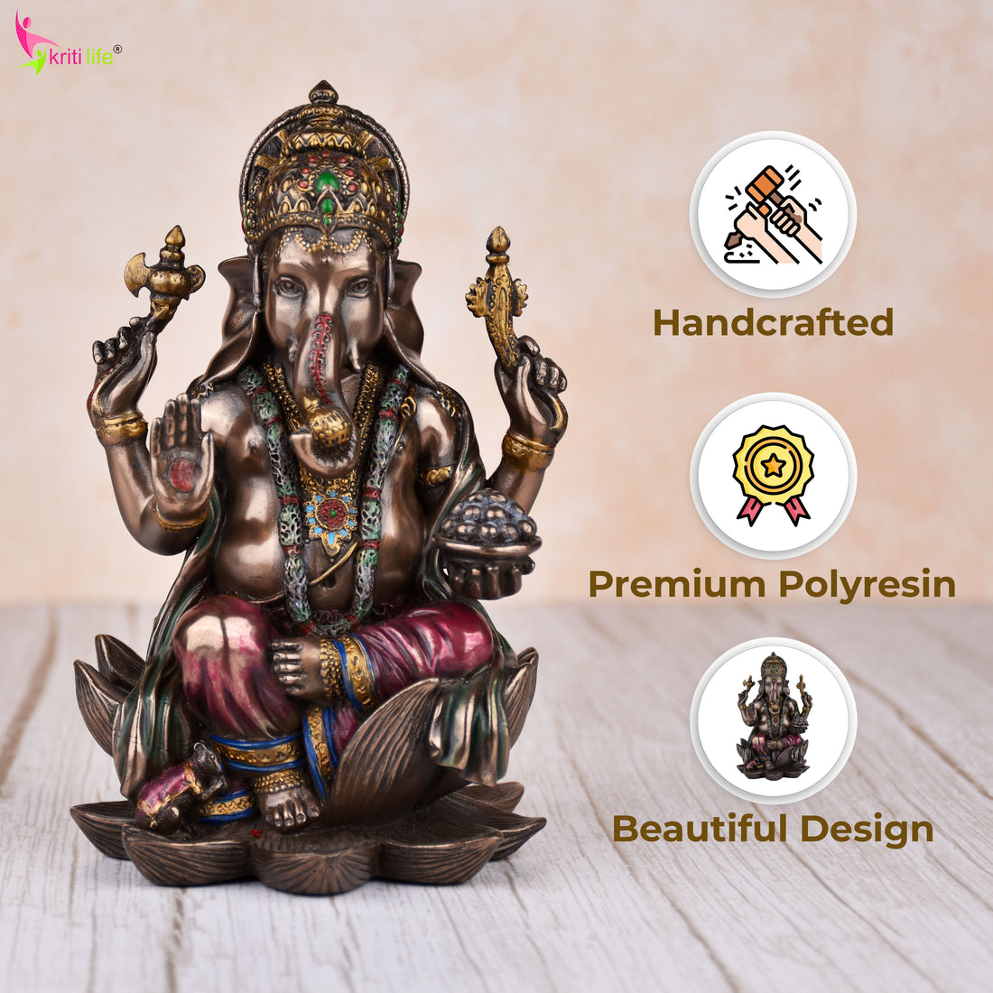 Lord Ganesha Idol | Antique Finish | 7.5 inches | Polyresin Ganpati Statue for Home, Office & Gifting