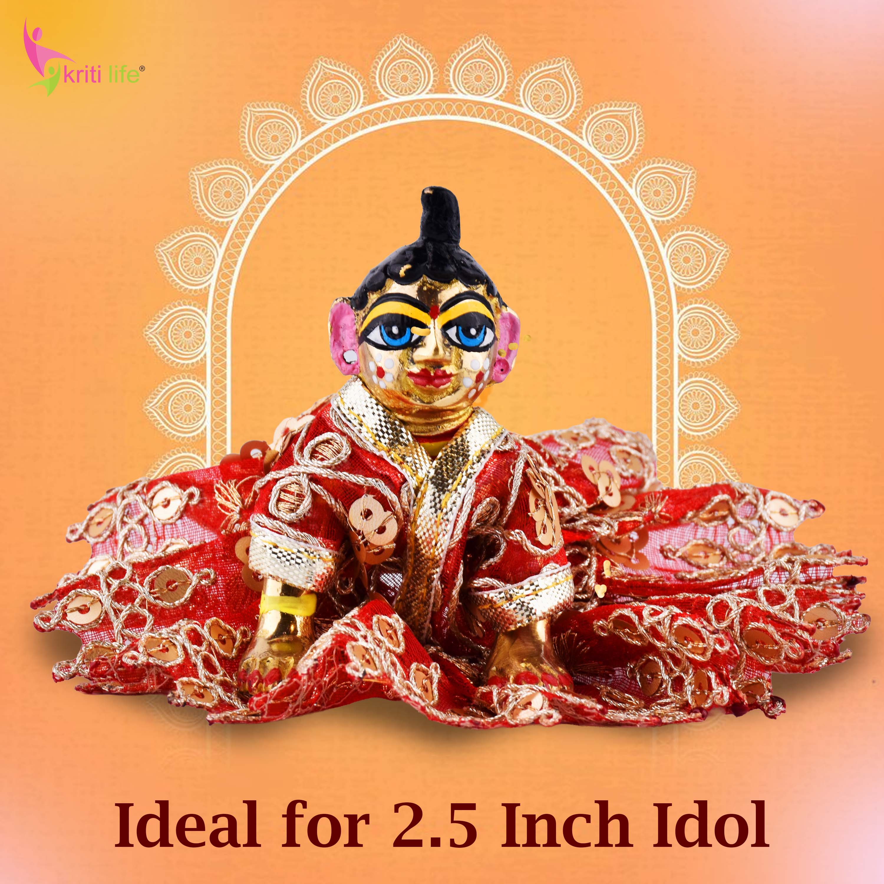 Elegant Red Sequin Embroidered Laddu Gopal Dress for 2.5 Inch Idol