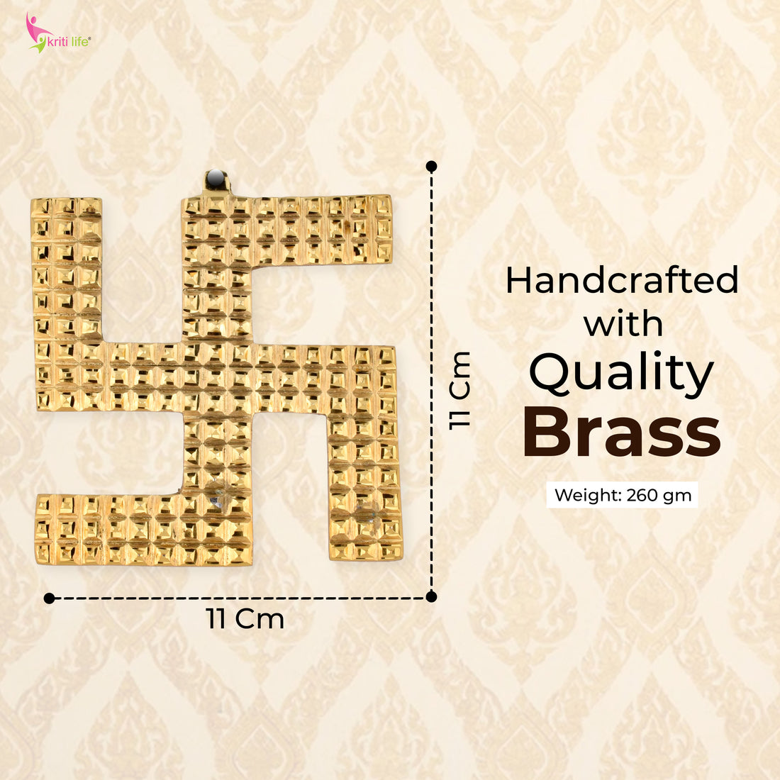 Brass Swastik Wall Hanging – Grid Texture Design for Positive Vibes- 4 inches