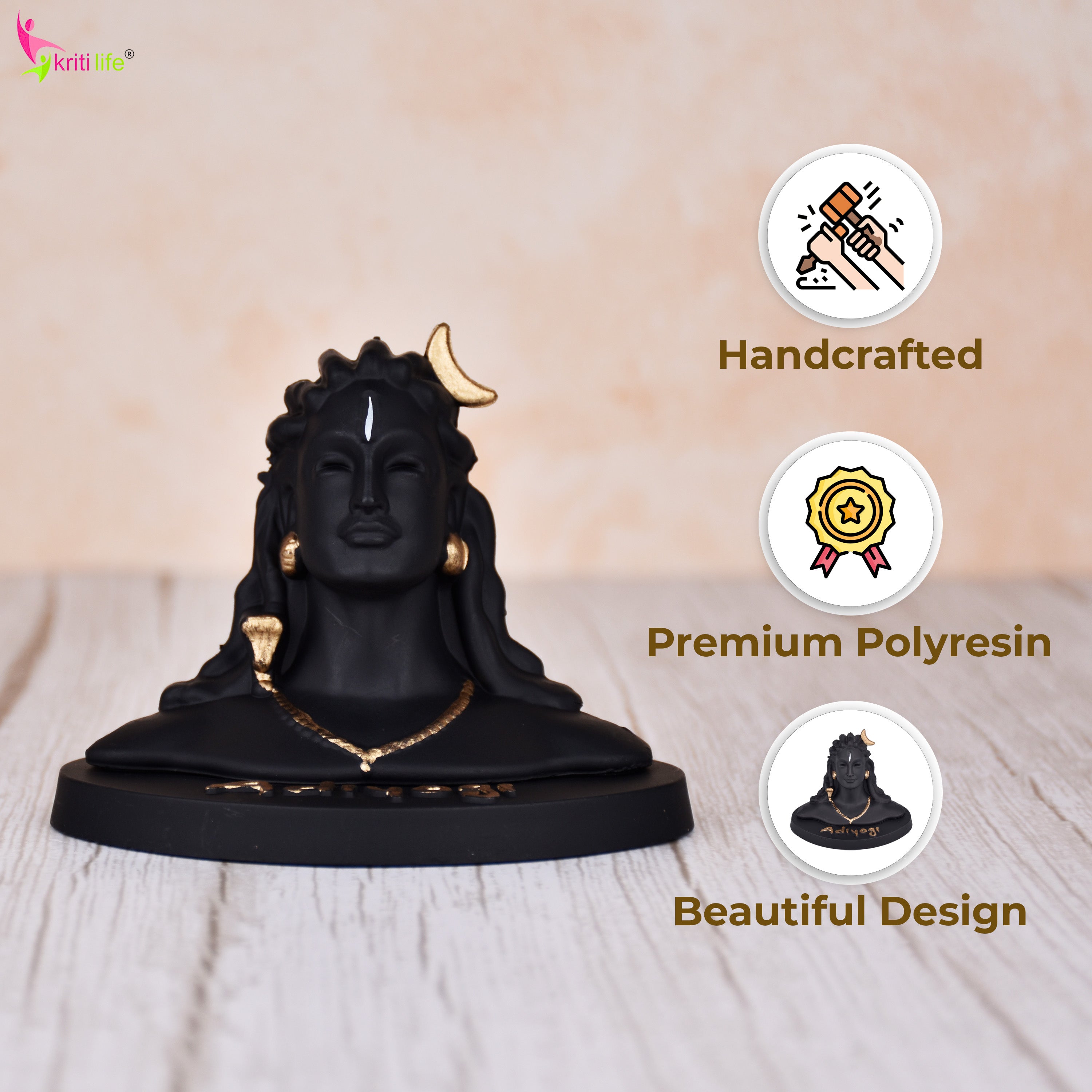 Adiyogi Shiva Idol | 4 inches | – Black & Gold Polyresin Statue for Home, Office & Meditation Decor