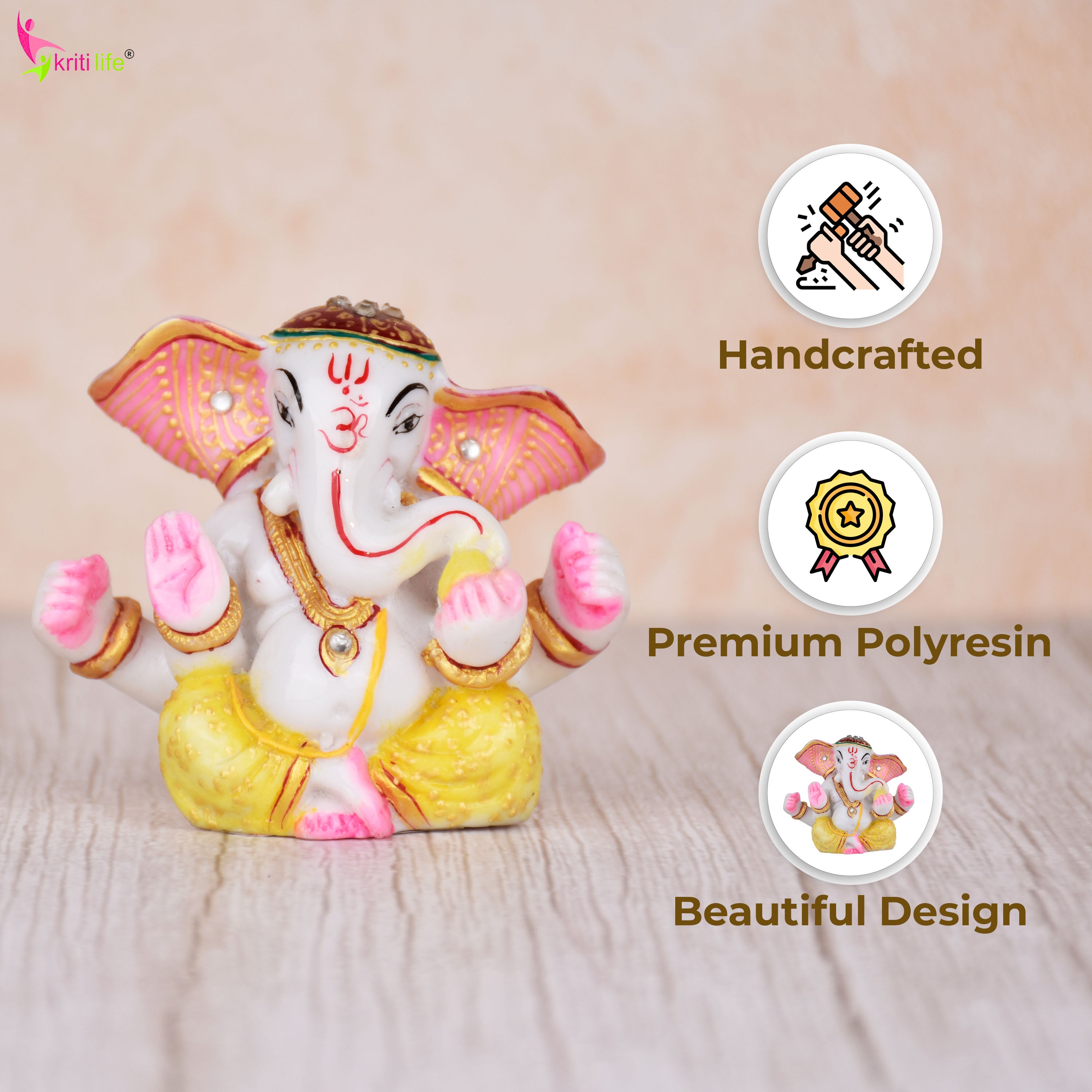 Blessings of Ganpati Bappa | 3 inches | – Handcrafted Polyresin Ganesha Idol in Vibrant Colors