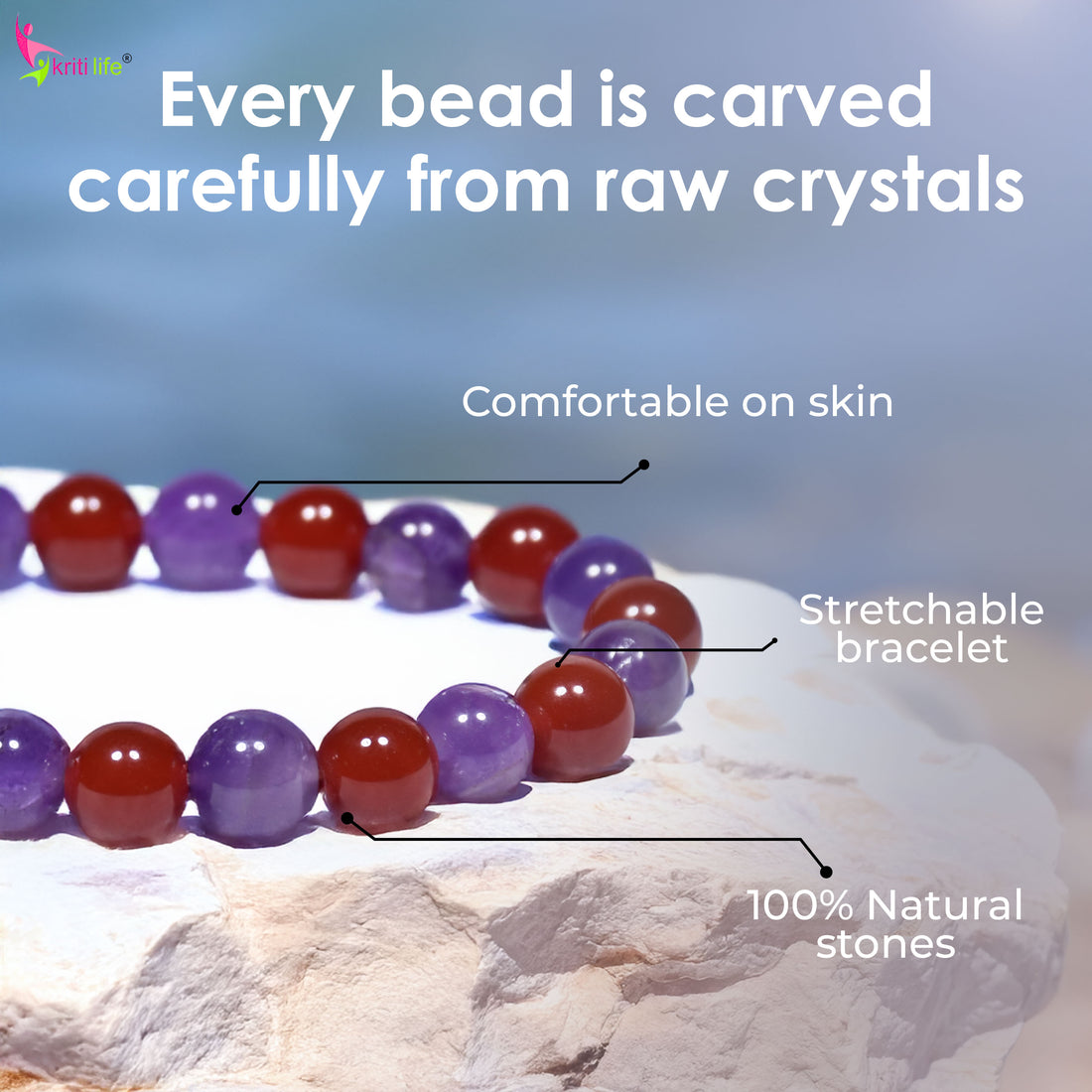 Natural Amethyst & Red Jasper Crystal Bracelet 8mm