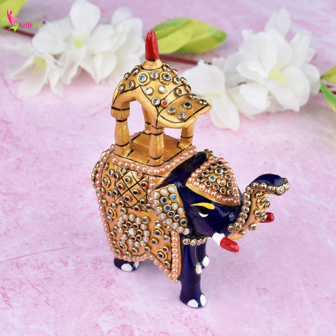 Handcrafted Aluminium Elephant Showpiece with Howdah | Ethnic Home Decor - 4 inches