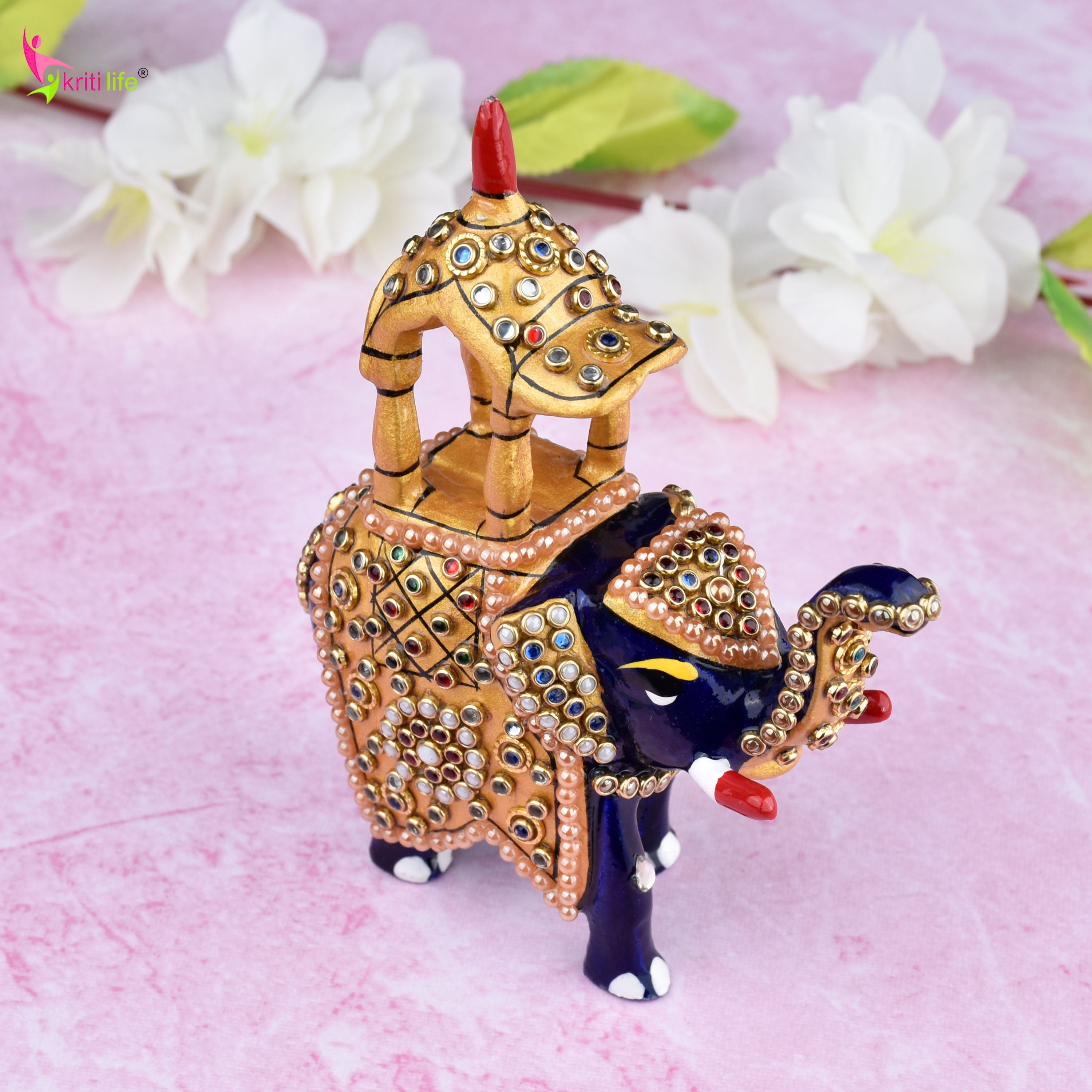 Handcrafted Aluminium Elephant Showpiece with Howdah | Ethnic Home Decor - 4 inches