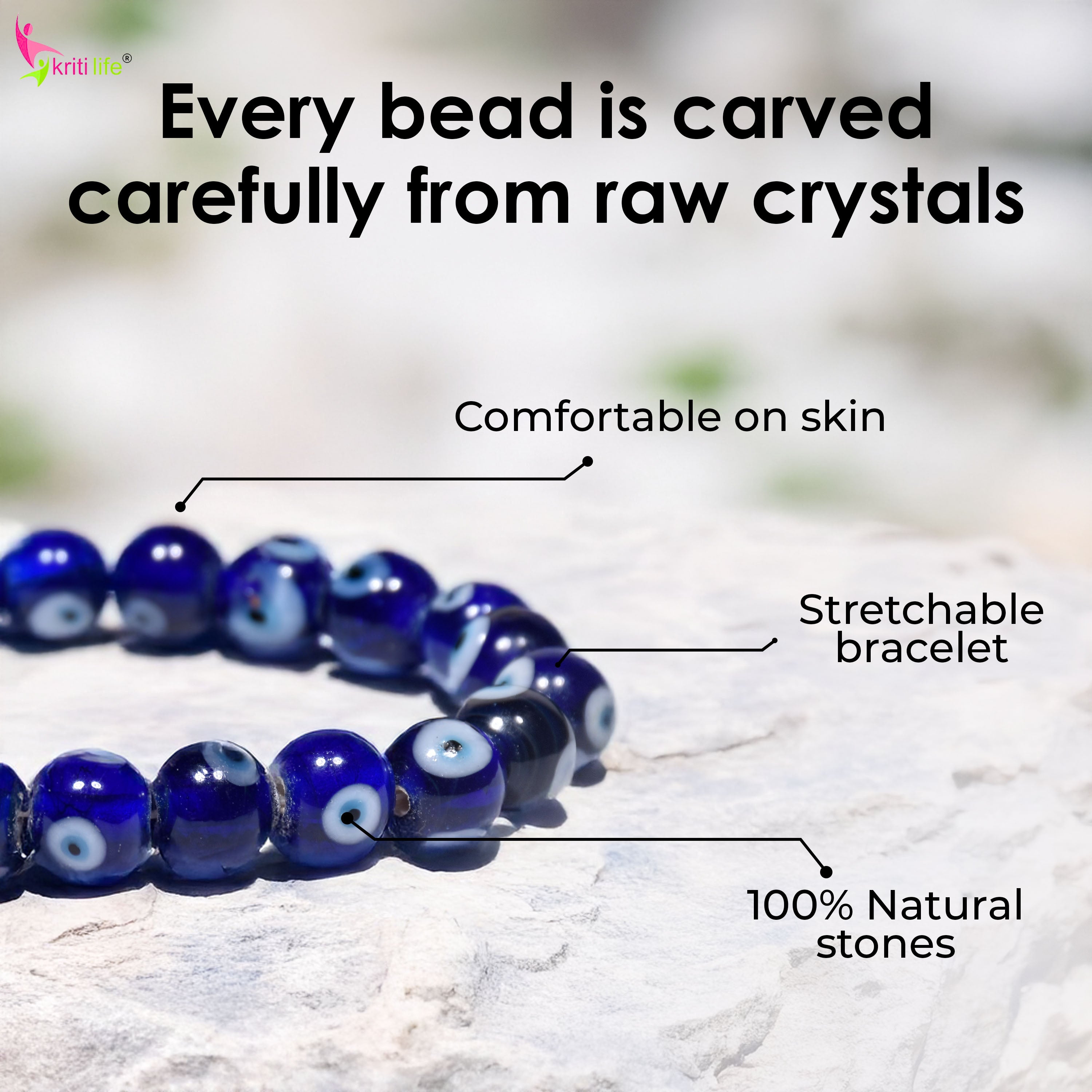 Evil Eye Protection crystal Bracelet – Wards Off Negativity & Attracts Positivity-10mm