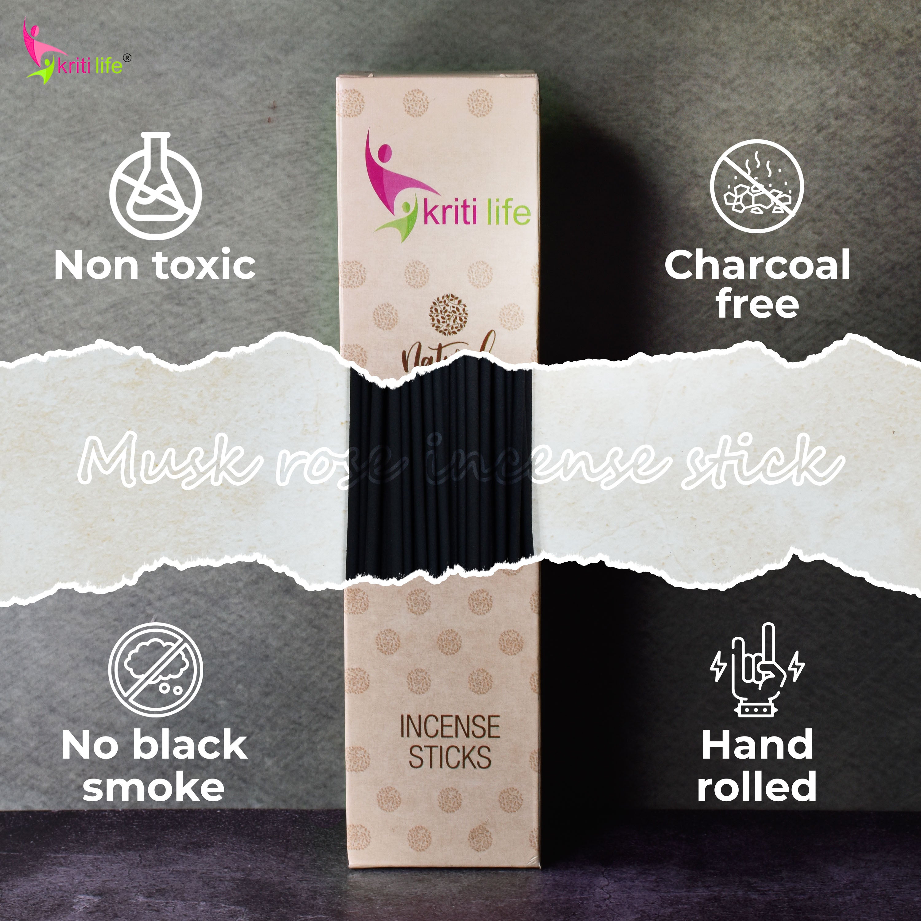 Kriti Life Incense Sticks - Musk Rose 100 Pcs Perfect for Puja &amp; Relaxation