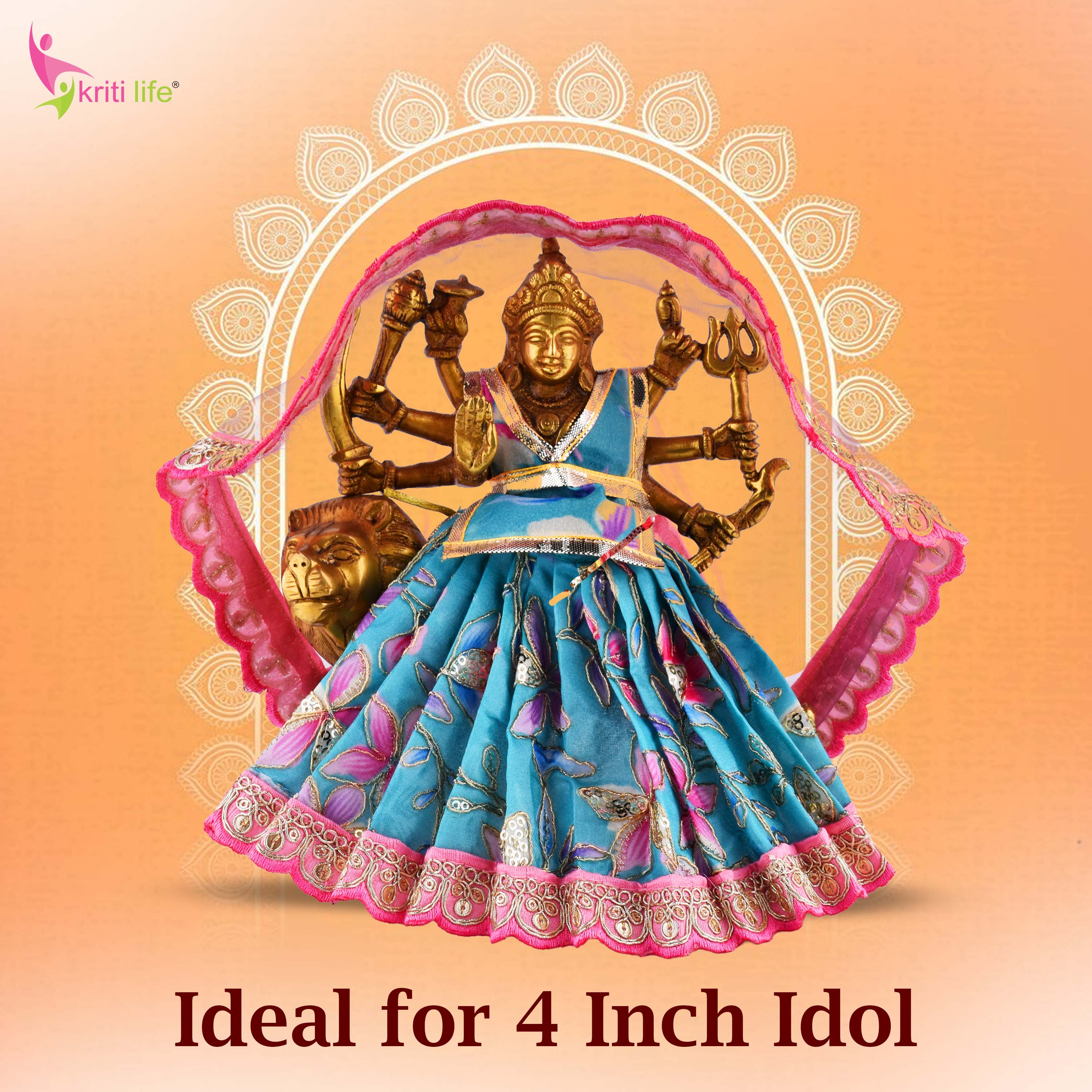 Mata Rani Dress for 12 Inch Idol – Traditional Durga Maa Vastra Set with Dupatta