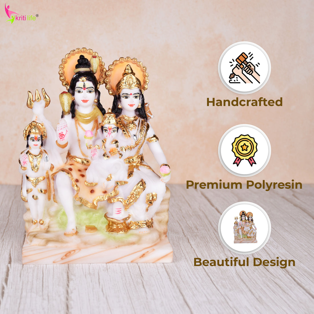 Shiv Parivar Idol – Lord Shiva Family Polyresin Statue (8.5 inches ) for Home Temple & Décor