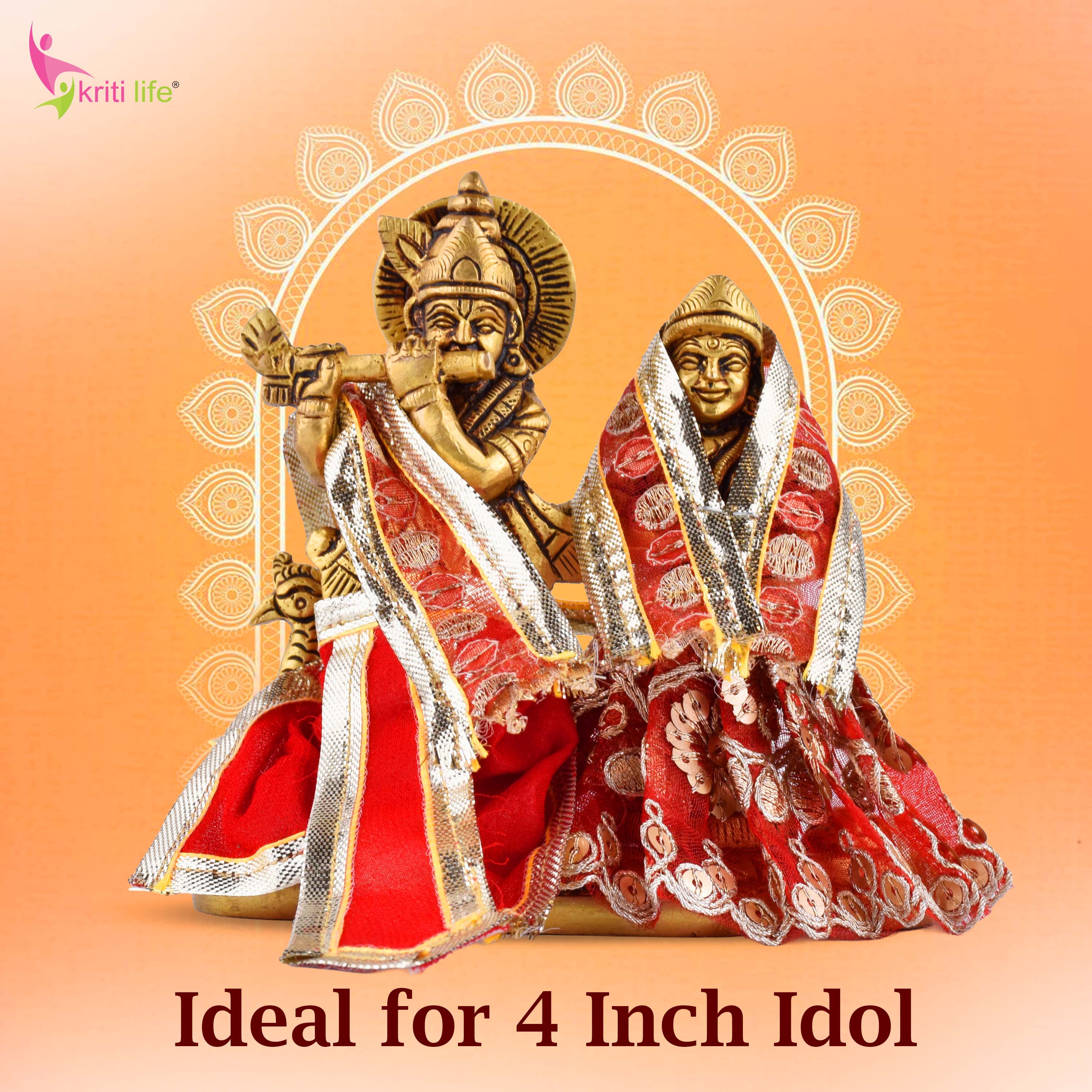 Red Radha Krishna Dress Set for 4 Inch Idol – Embroidered Vastra with Golden Sequin Work