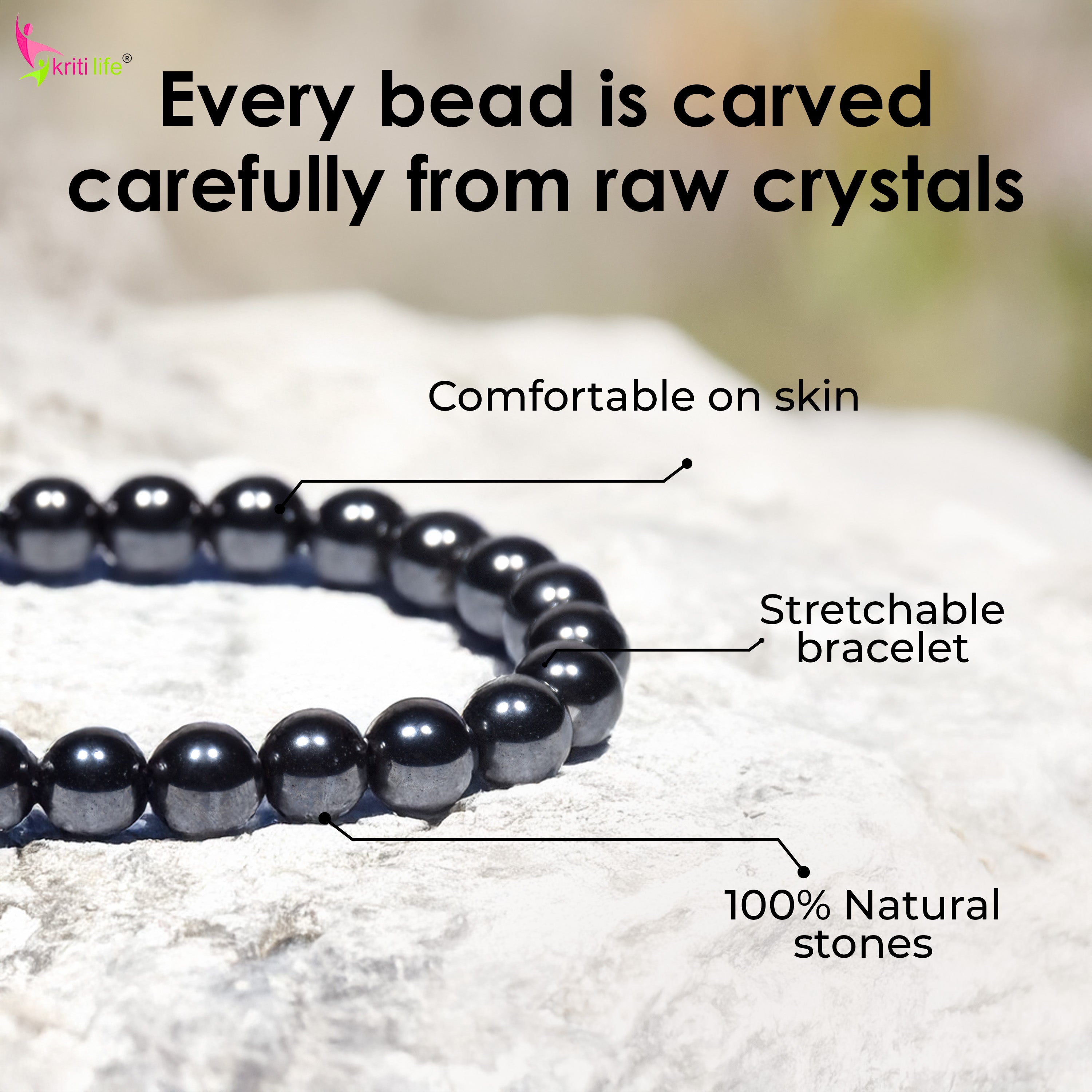 Premium Hematite Stone Bracelet – Boost Energy, Focus & Protection - 8mm