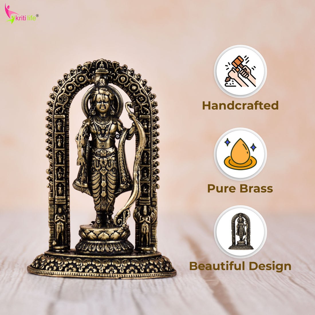 Brass Ram Lalla Idol – Childhood Form of Lord Ram | 3 inches - Small size | Antique Finish Murti for Pooja & Home Temple
