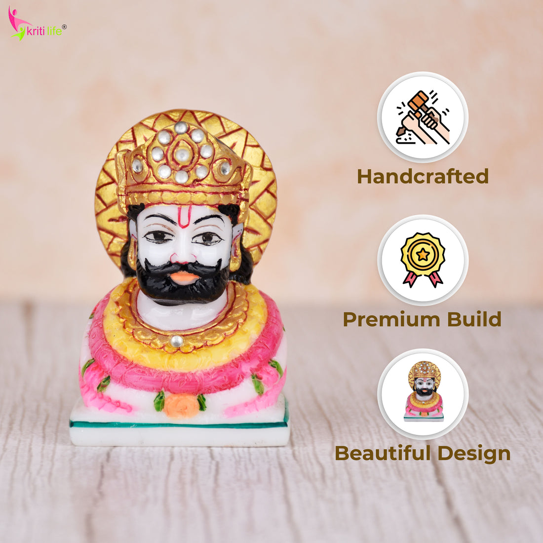 Handcrafted Khatushyam Ji Idol – Marble Dust Statue 3 inches for Home Temple & Décor