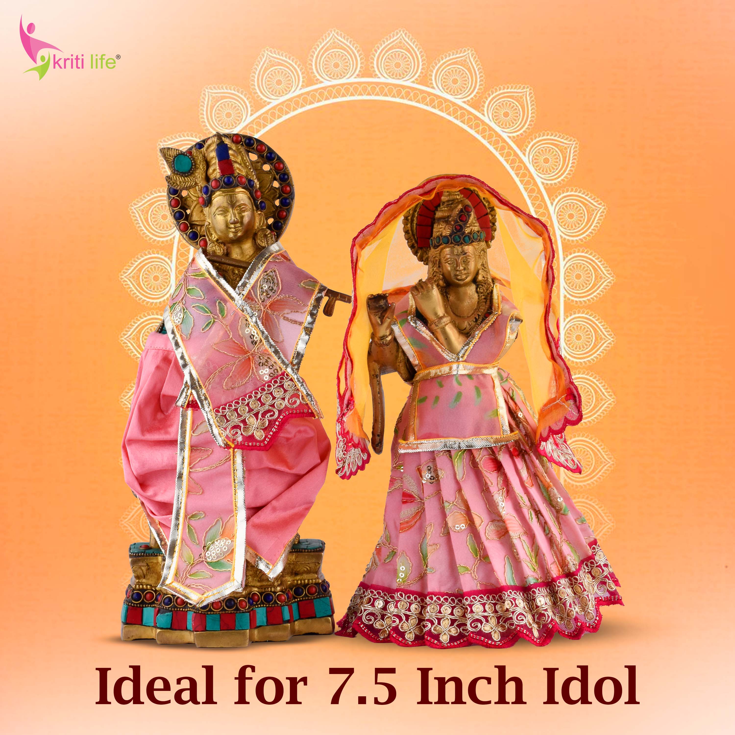 Traditional Radha Krishna Dress Set for 12 Inch Idol – Embroidered Pink Vastra with Dupatta