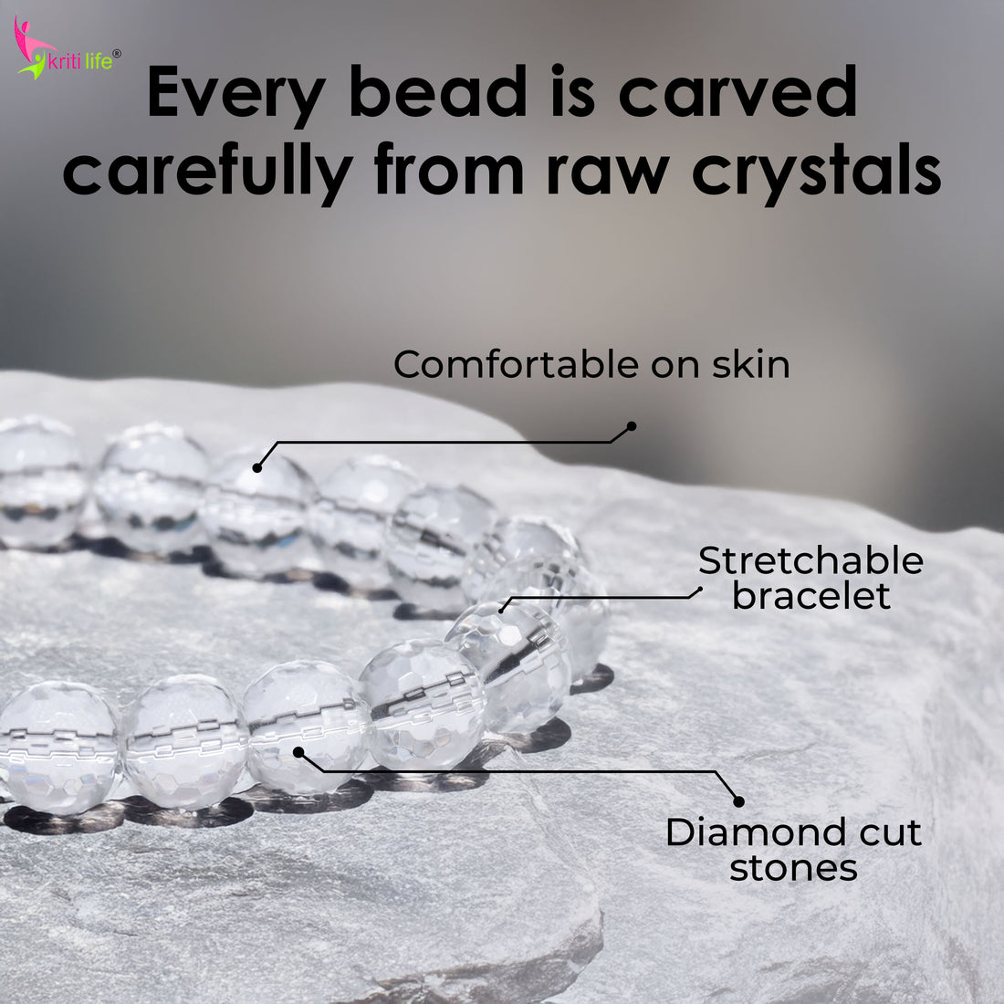 Natural Clear Quartz Crystal Bracelet for Focus, Energy & Healing-10mm
