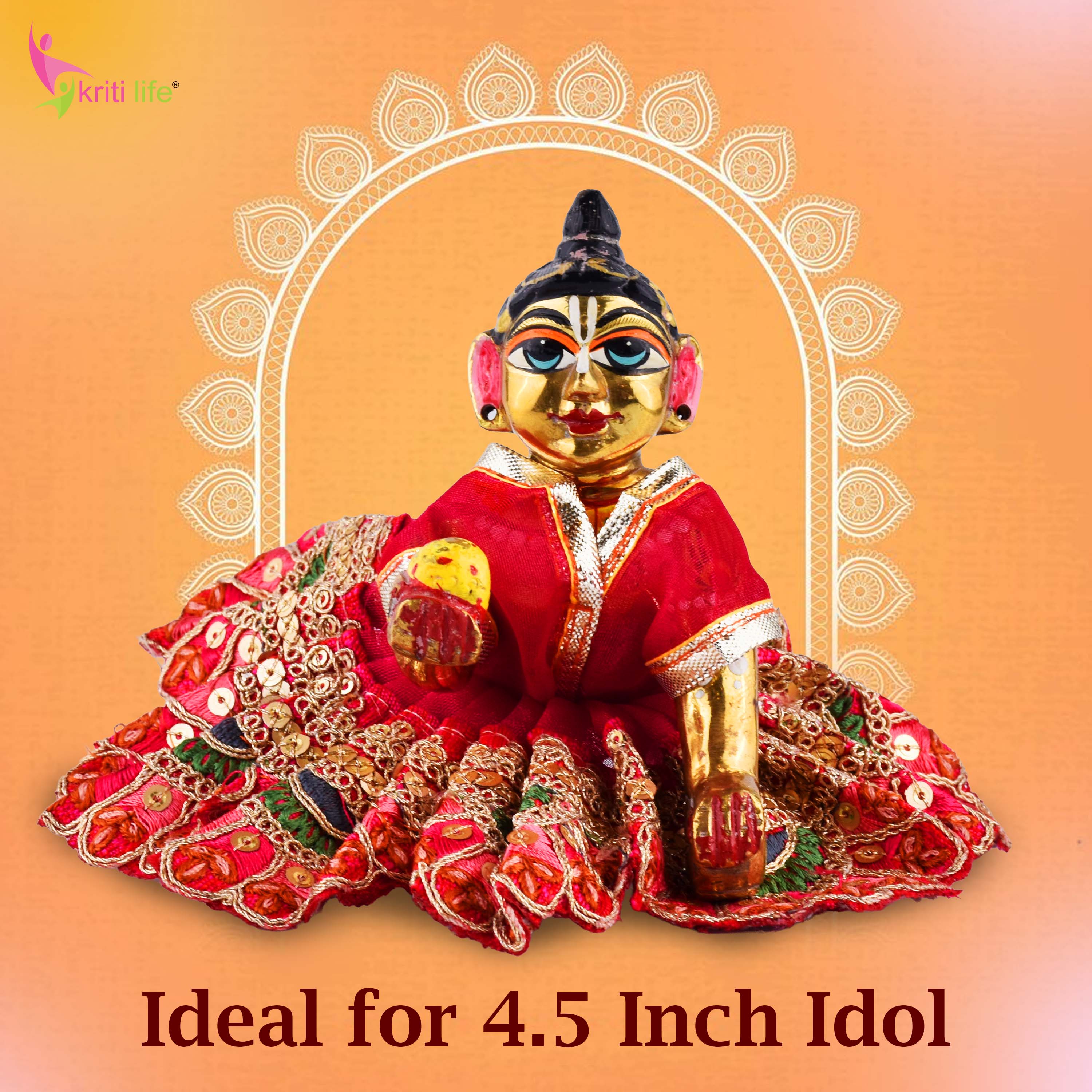 Laddu Gopal Dress for 4 Inch Idol | Red Ethnic Traditional Poshak with Embroidery and Sequins