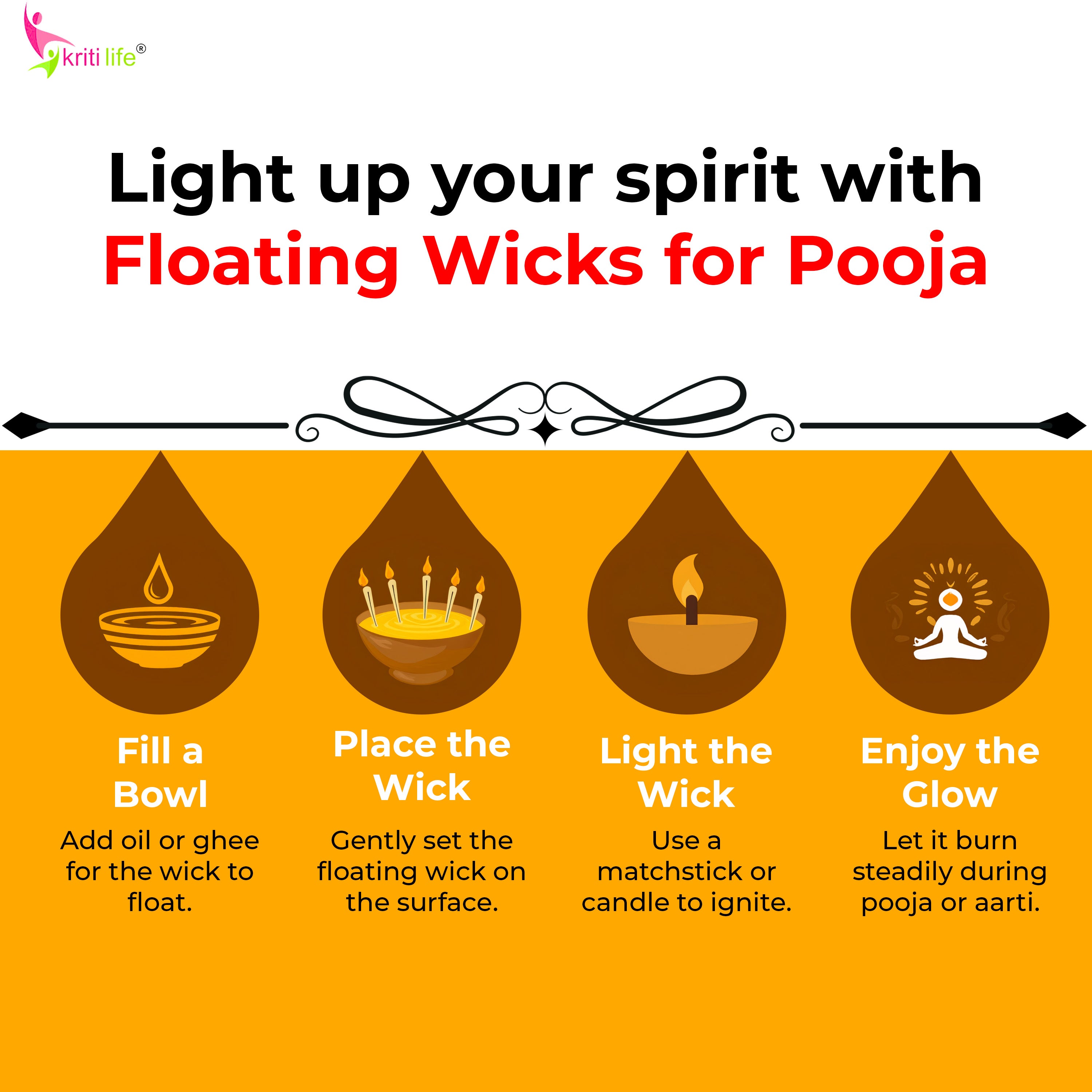 Floating Wicks for Diya & Pooja – 100 pcs | Clean, Steady & Easy to Use