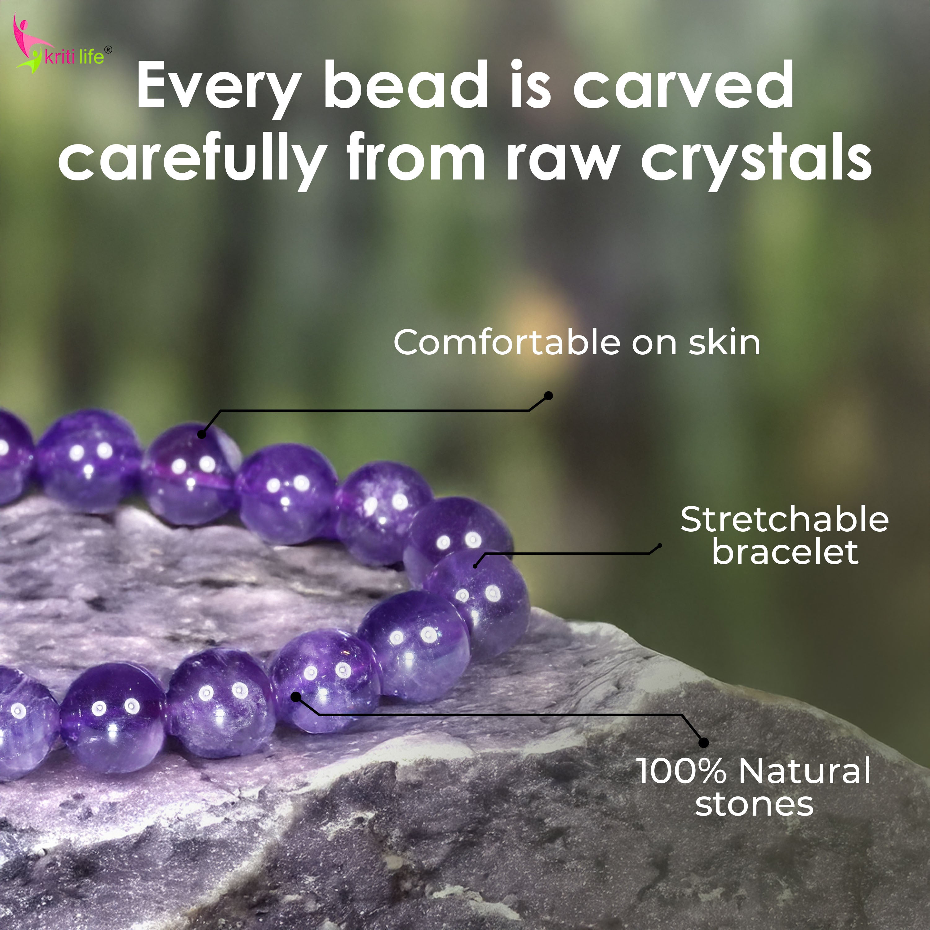 Natural Amethyst Crystal Stone Bracelet 8mm