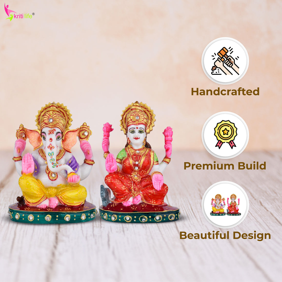 Laxmi Ganesh Idol Set | 6 inches | – Marble Dust Decorative Statue for Home & Pooja