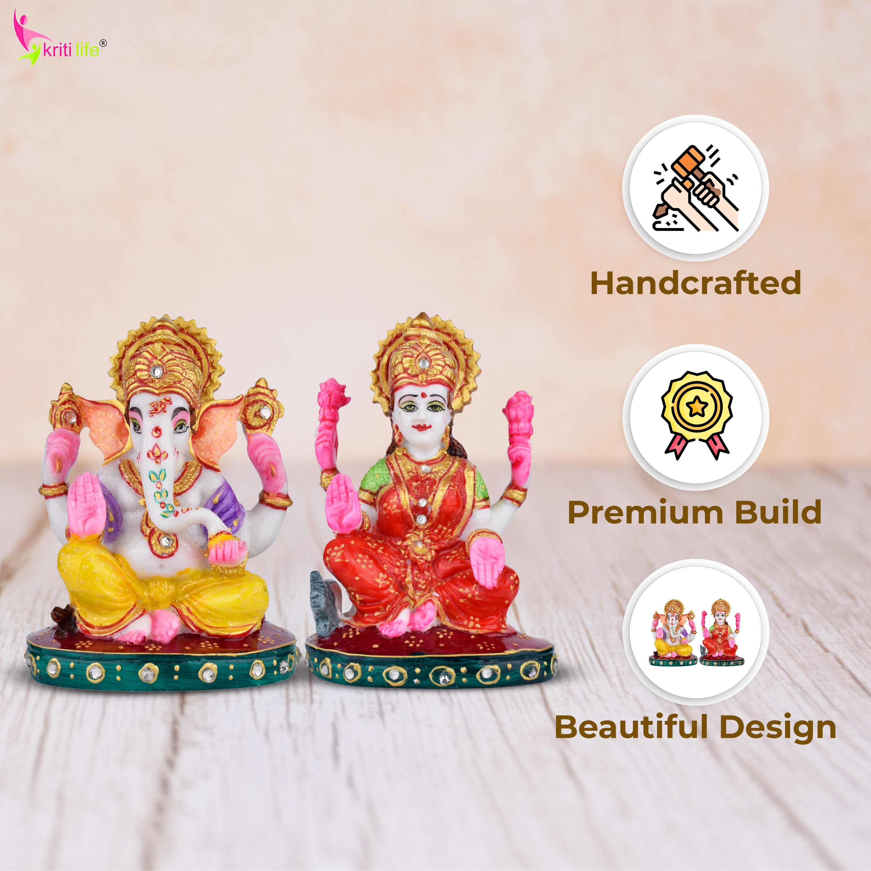 Laxmi Ganesh Idol Set | 6 inches | – Marble Dust Decorative Statue for Home & Pooja