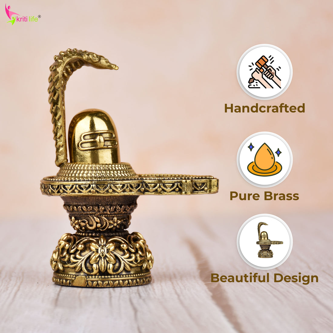 Brass Shivling Idol with Nagraj Vasuki | 3 inches | – Sacred Decor for Meditation & Devotion