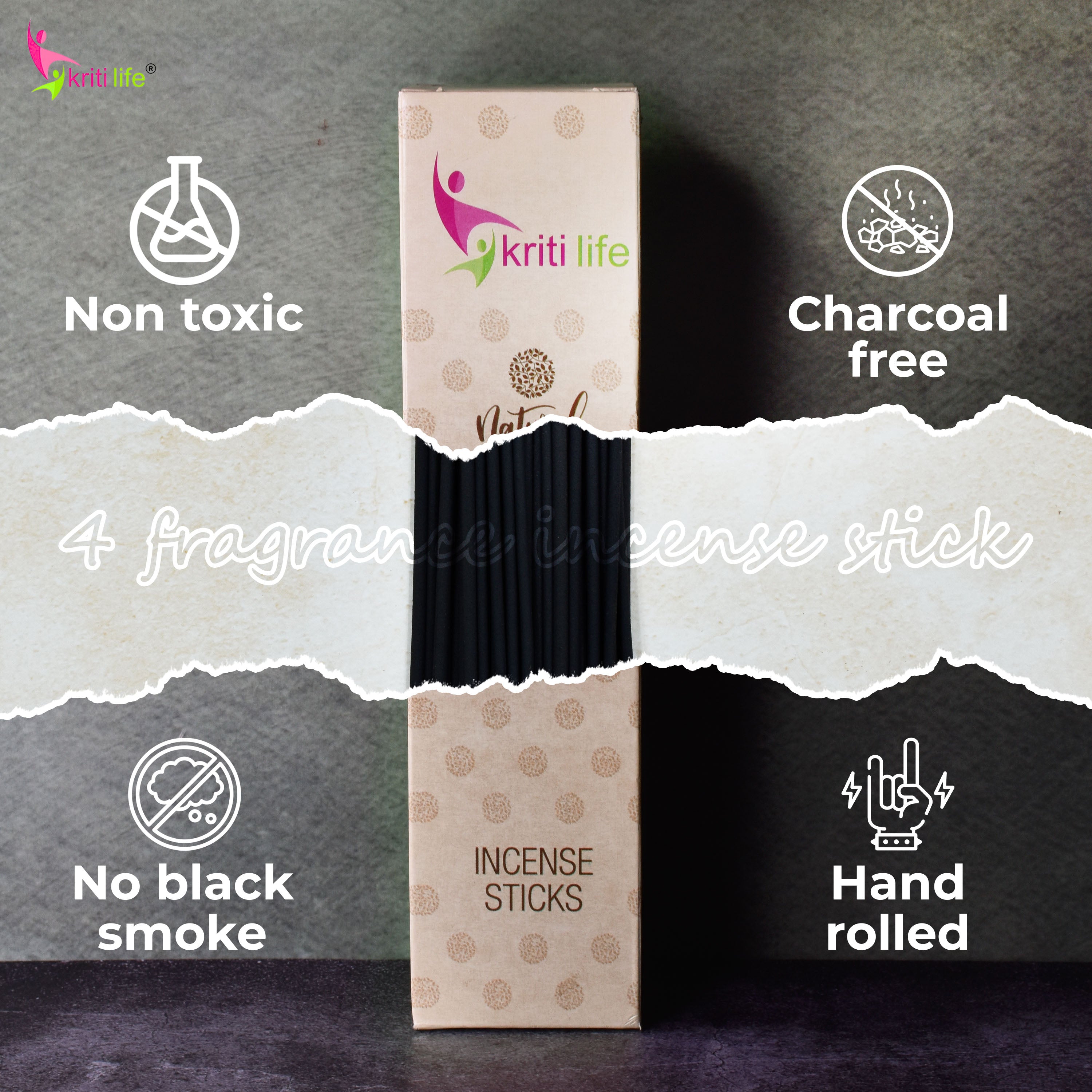 Kriti Life Incense Sticks - 4 Fragrance 100 Pcs Perfect for Puja &amp; Relaxation