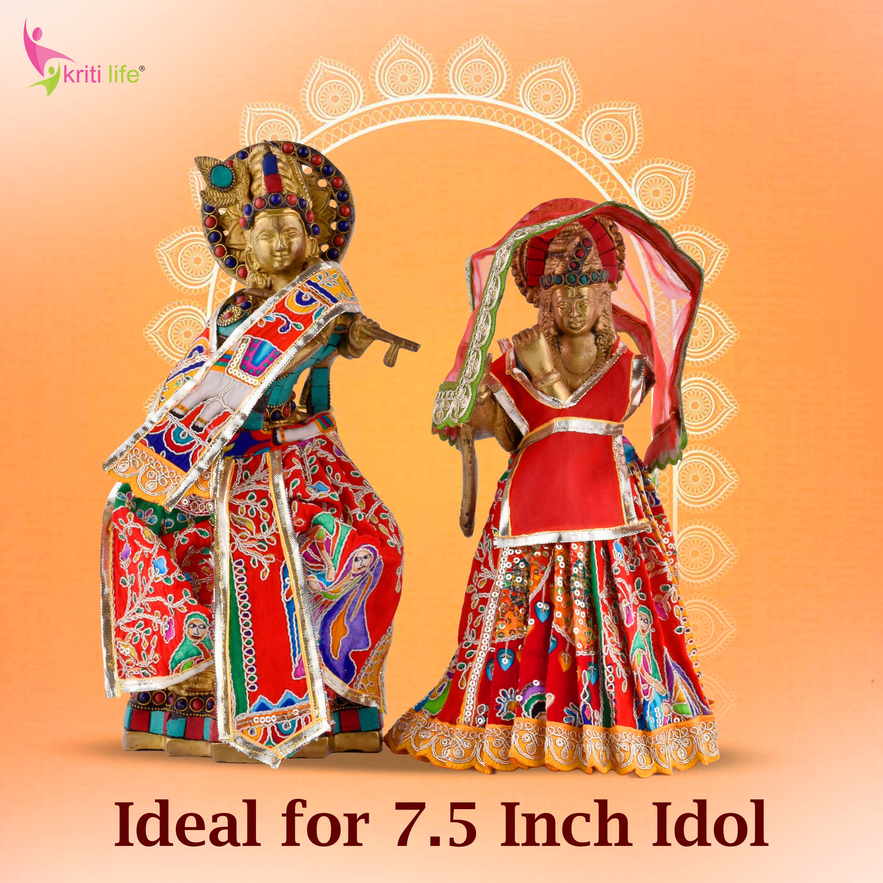 Traditional Radha Krishna Dress Set for 12 Inch Idol – Red Ethnic Design