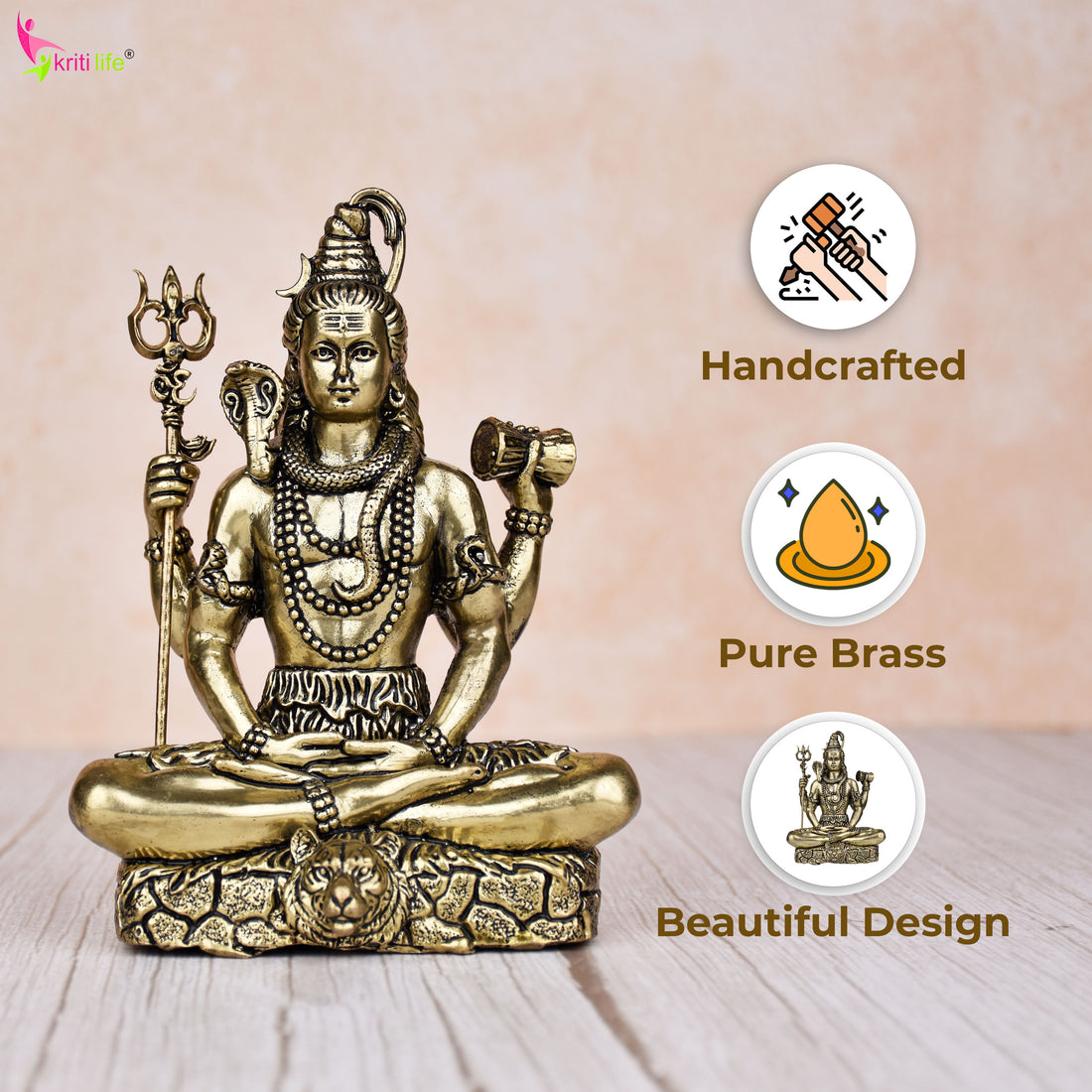 Brass Lord Shiva Idol – Handcrafted Antique Finish Statue 6 inches for Home Temple & Decor