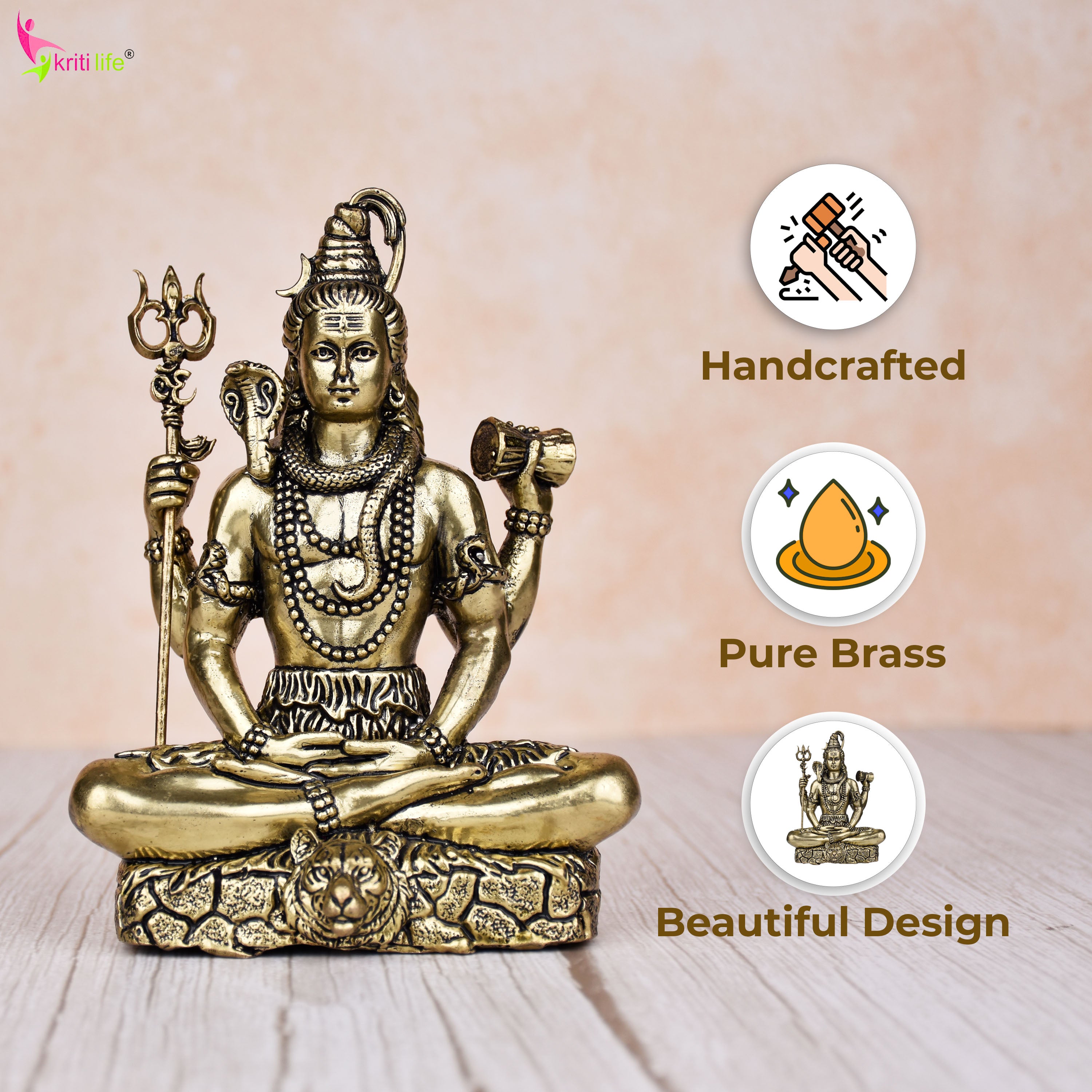 Brass Lord Shiva Idol – Handcrafted Antique Finish Statue 6 inches for Home Temple & Decor
