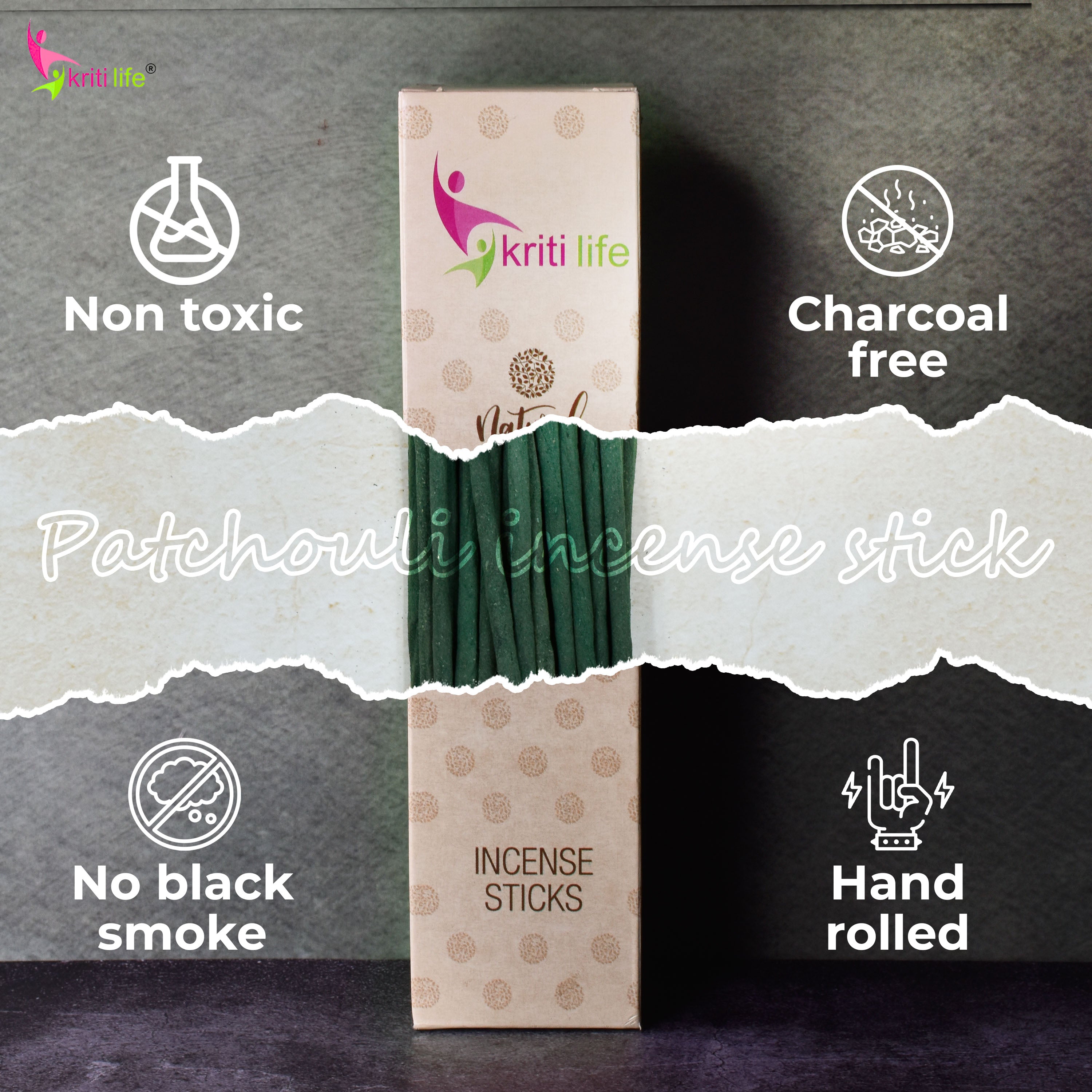Kriti Life Incense Sticks - Patchouli 100 Pcs Perfect for Puja &amp; Relaxation