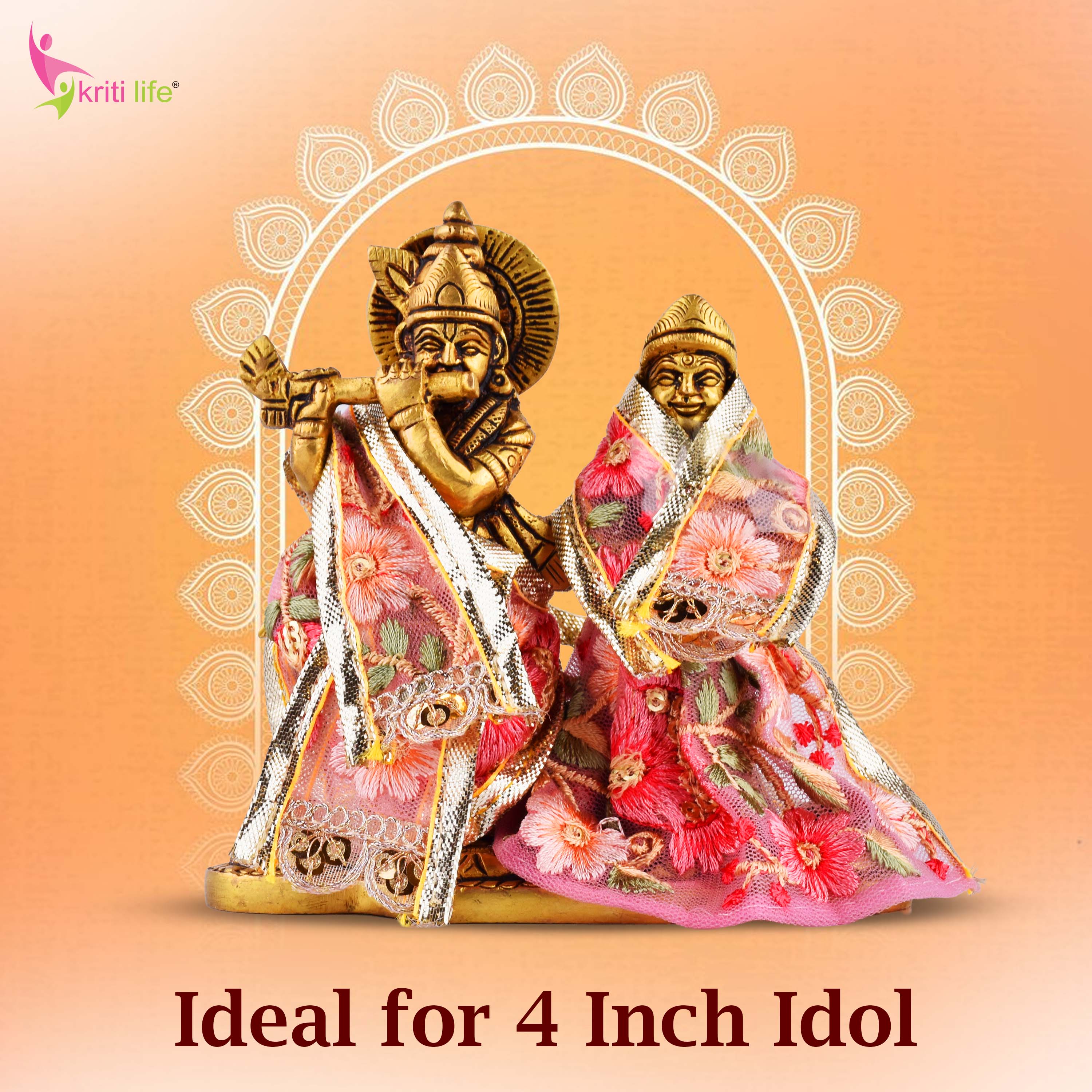 Radha Krishna Dress Set for 4 Inch Idol – Floral Embroidered Designer Vastra
