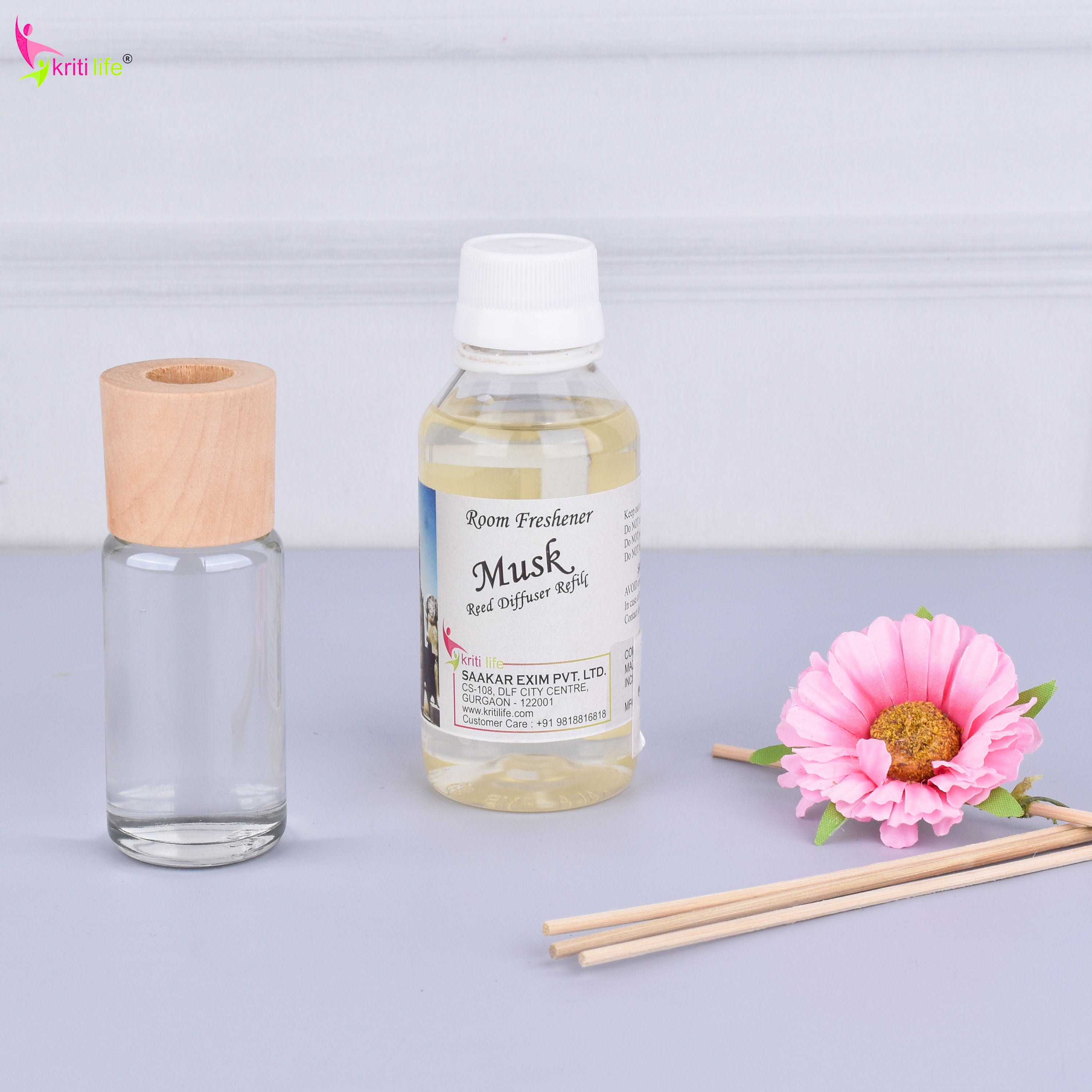 Kriti Life Reed Diffuser Refill - Musk 90ML Long-Lasting Room Fragrance