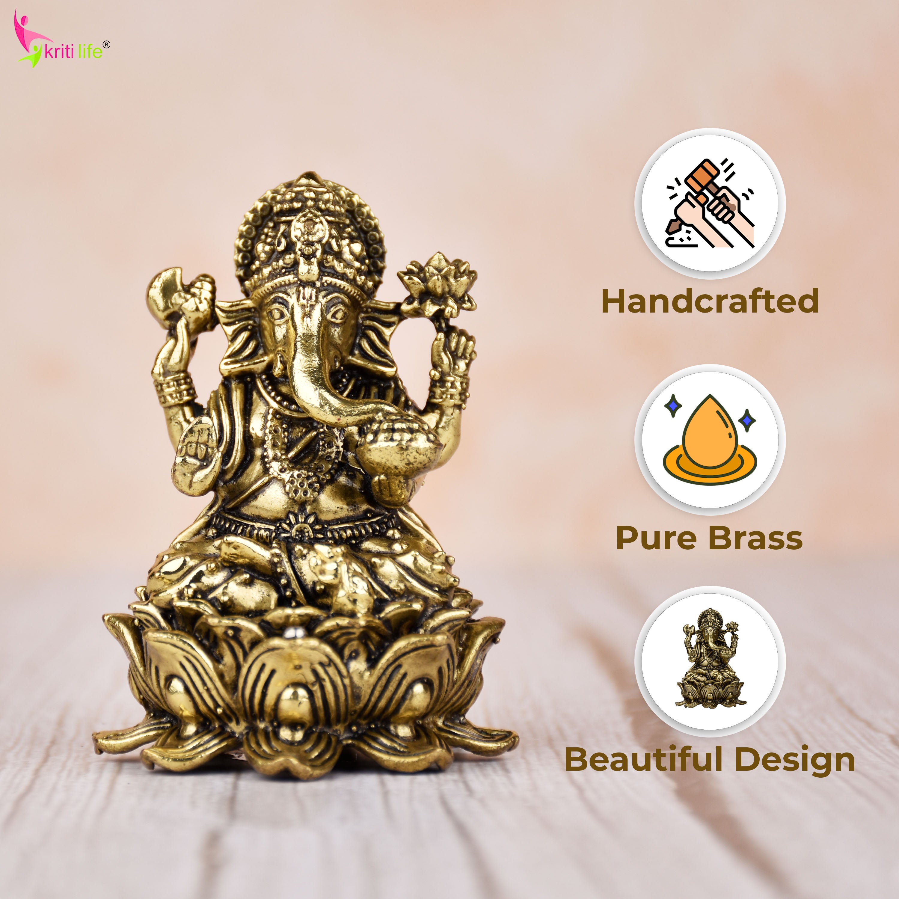 Brass Lord Ganesha Idol – Remover of Obstacles Statue 2.5 inches for Home Temple & Decor  (Small size)