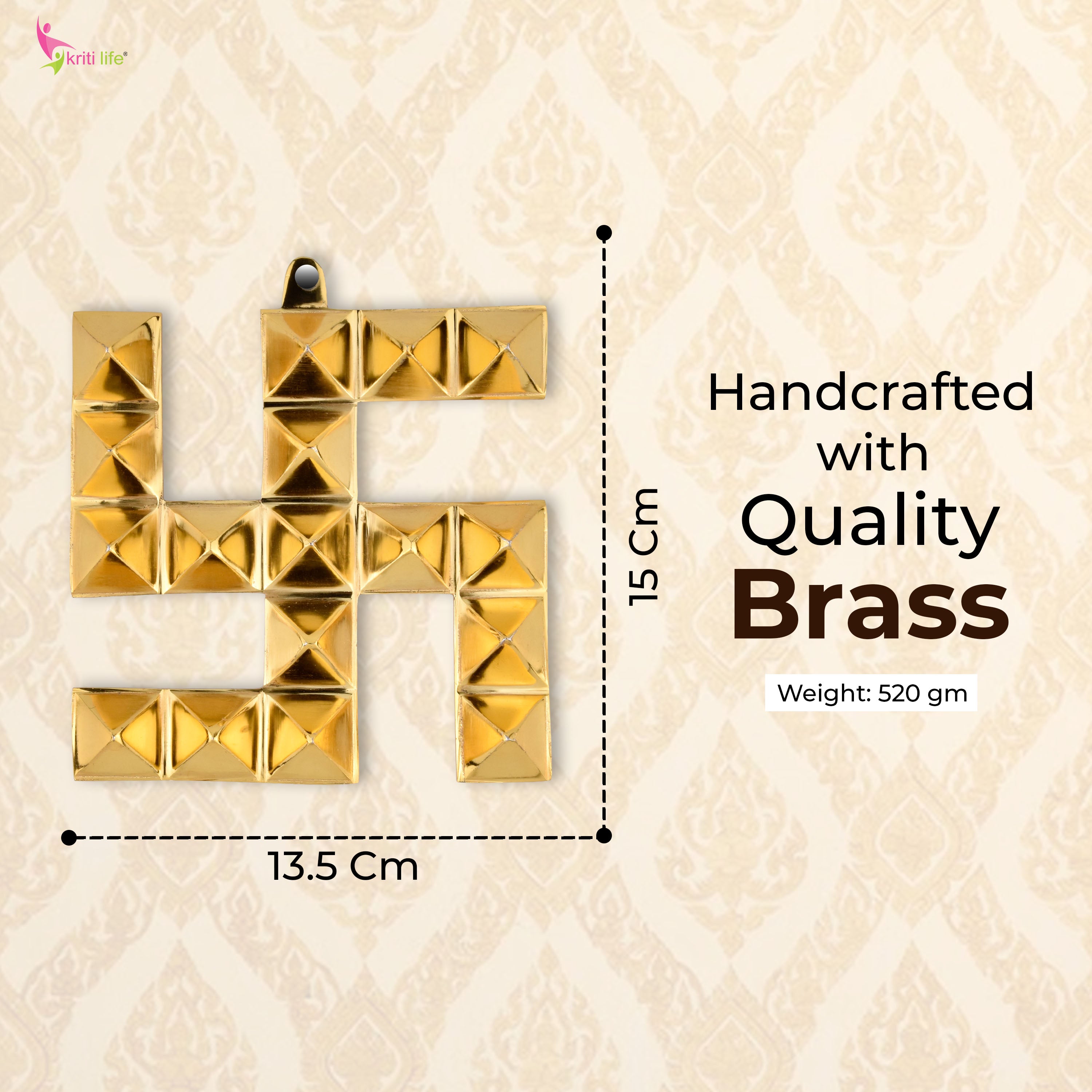 Brass Swastik Wall Hanging | Auspicious Vastu Symbol for Entrance- 6 inches