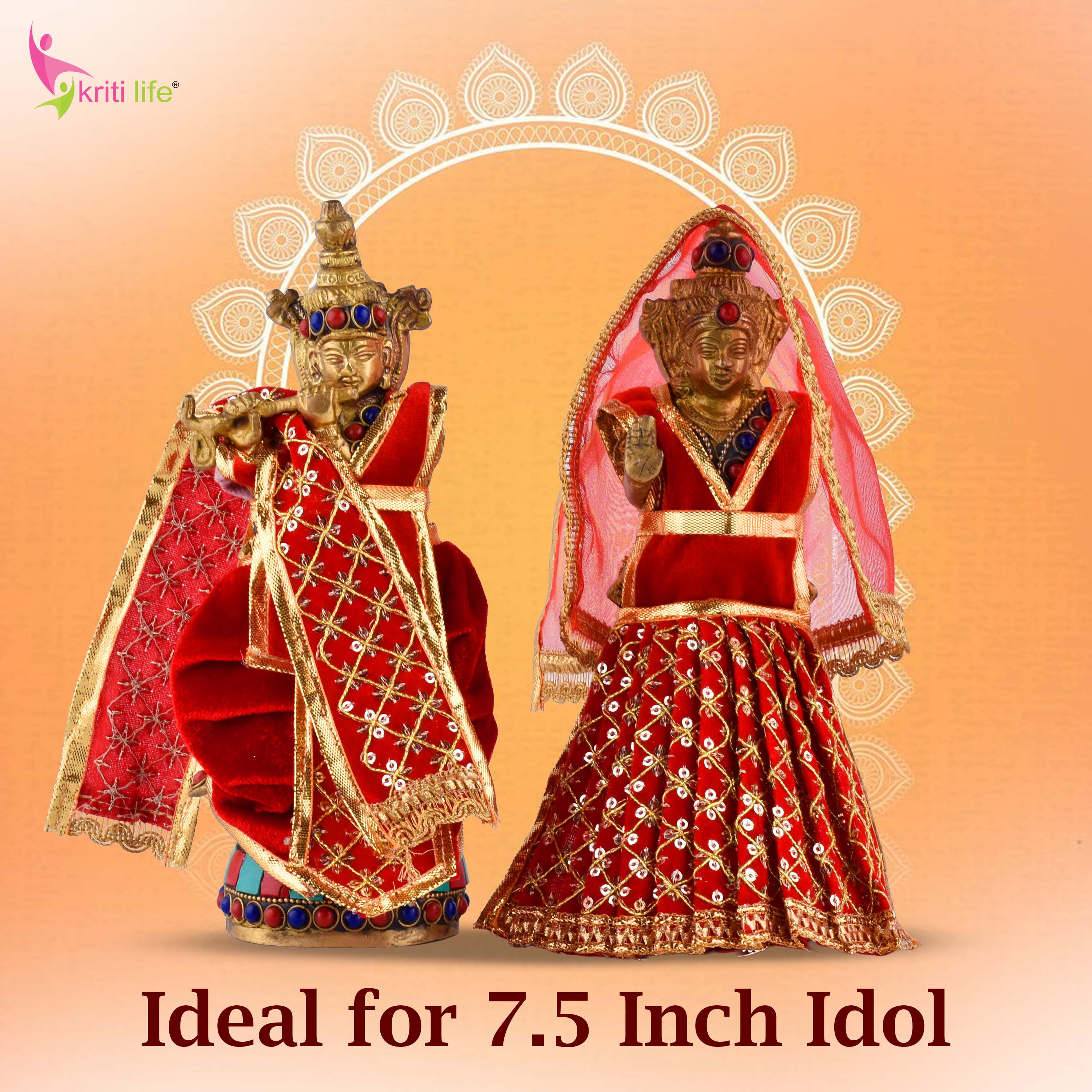 Red Radha Krishna Dress Set for 7.5 Inch Idol – Traditional Velvet Outfit with Embroidery