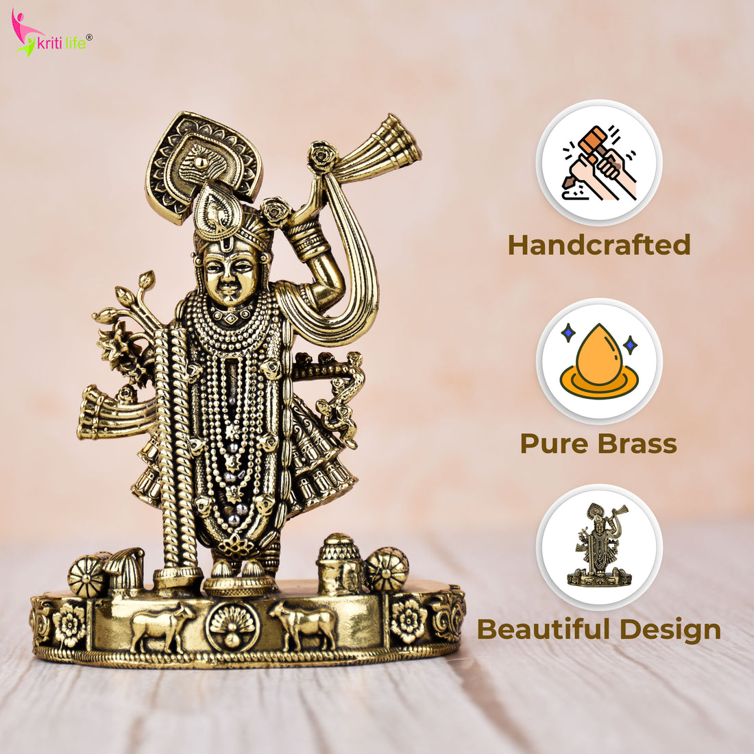 Brass Lord Shree Nath Ji Idol – | 4 inches | Handcrafted Spiritual Statue for Home Temple & Pooja Décor