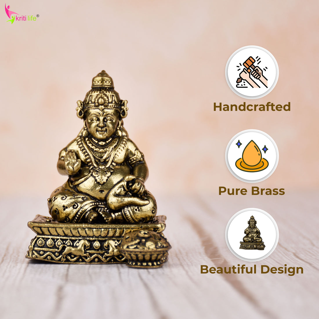 Brass Lord Kuber Idol – Hindu God of Wealth & Prosperity Statue for Home Decor & Pooja | 2.5 inches (Small Size) |
