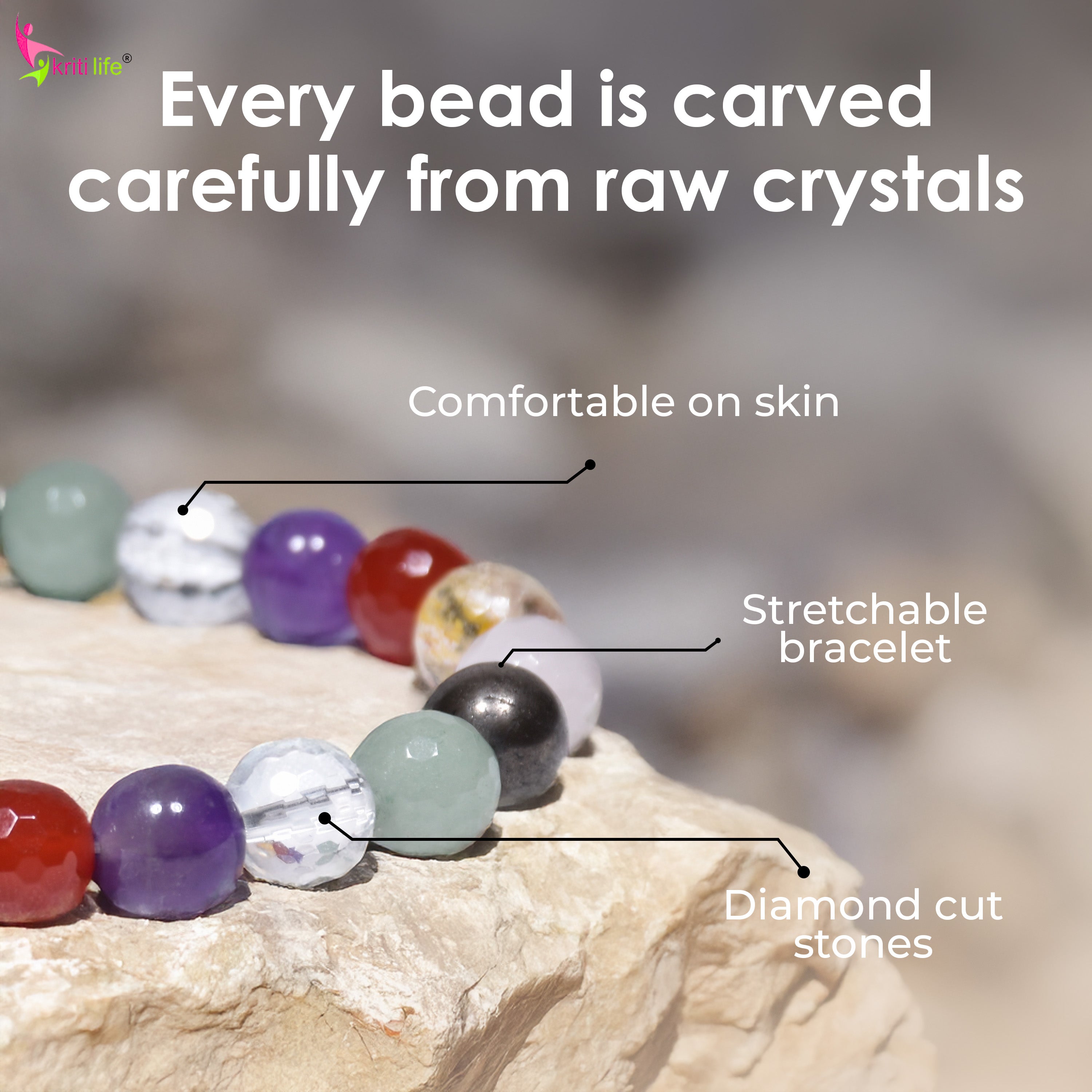 Natural 7 Chakra Healing Stone Crystal Bracelet |  attract positive energy