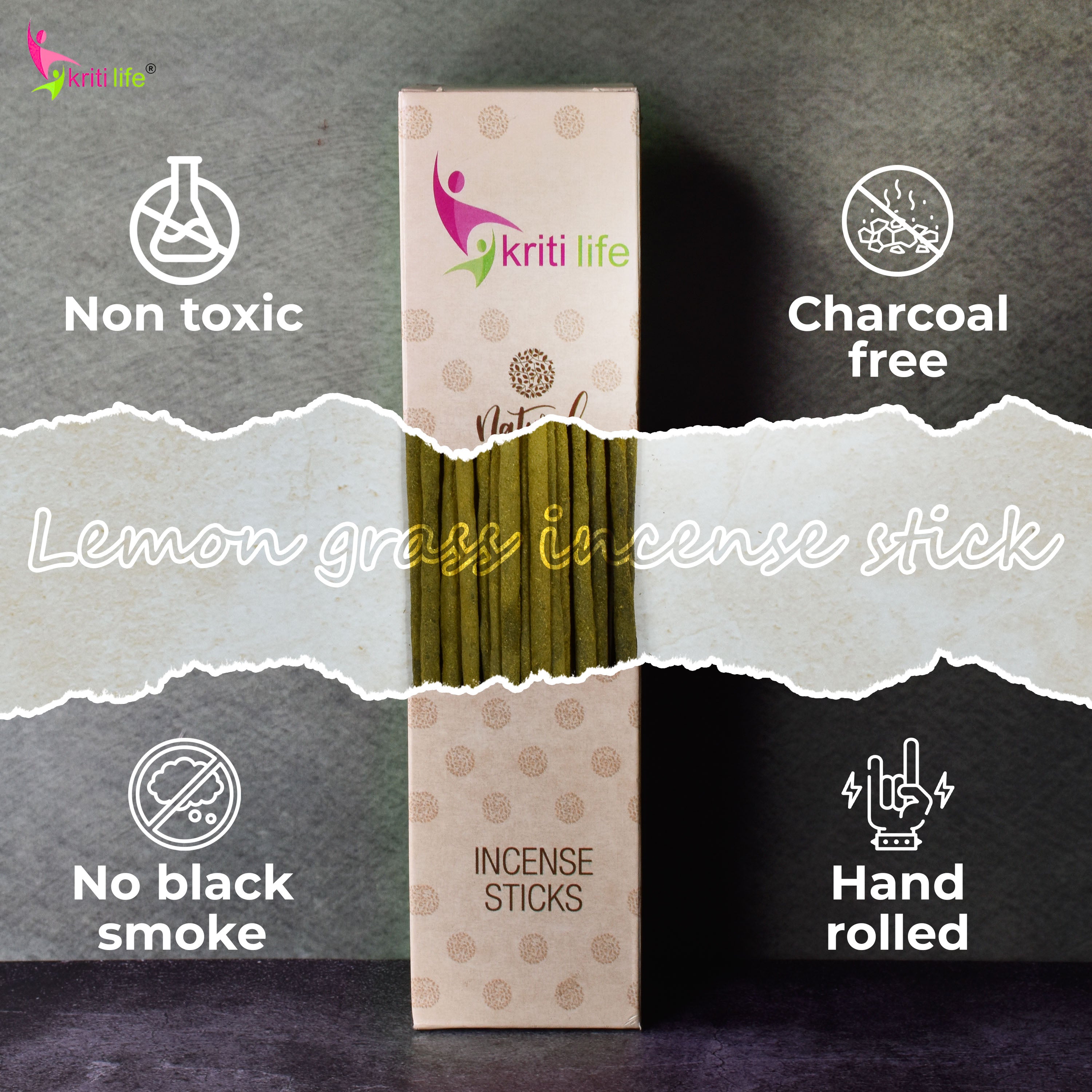 Kriti Life Incense Sticks - Lemon Grass 100 Pcs Perfect for Puja &amp; Relaxation