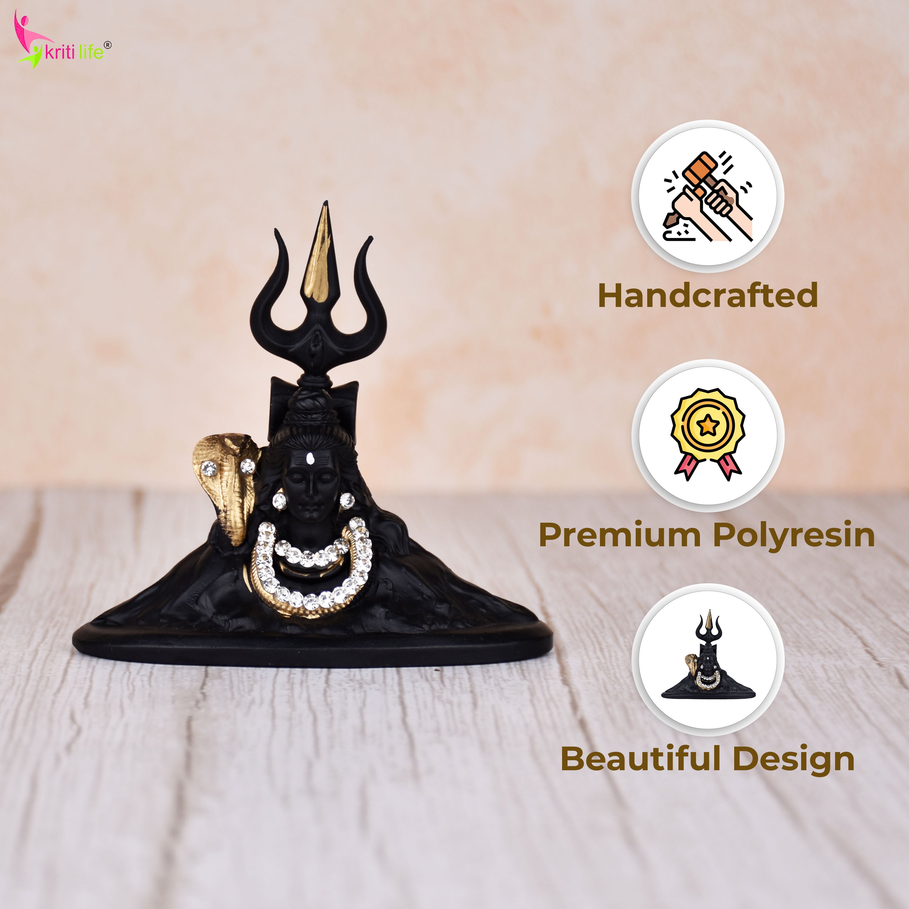 Lord Shiva Idol – Polyresin Shiv Ji Black Murti 4 inches with Trishul & Snake Design