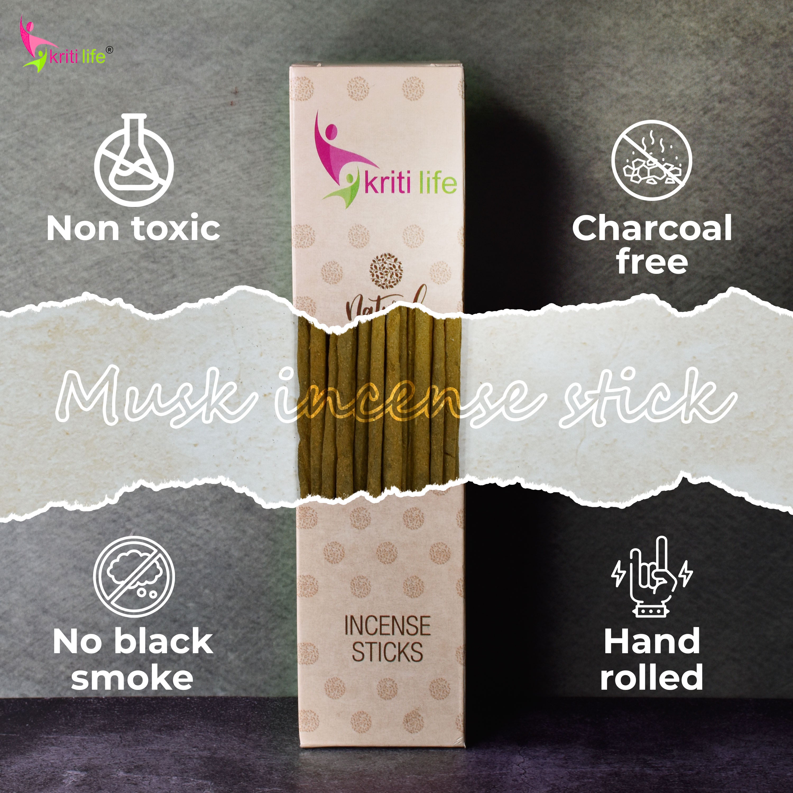 Kriti Life Incense Sticks - Musk 100 Pcs Perfect for Puja &amp; Relaxation