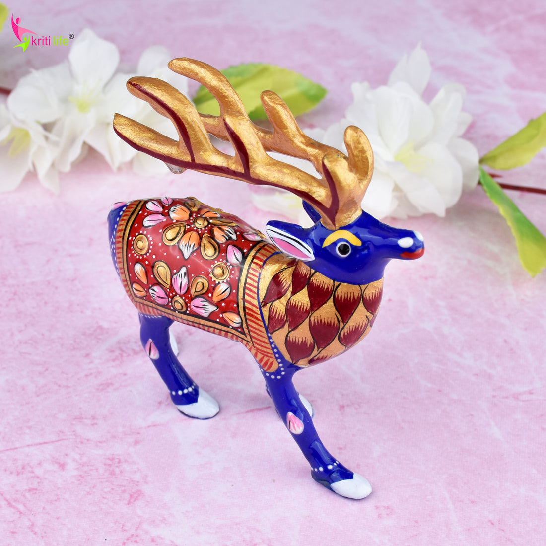 Handcrafted Aluminium Dear Showpiece | Enamel Painted Ethnic Decor