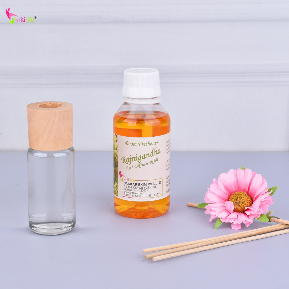 Kriti Life Reed Diffuser Refill - Rajni Gandha 90ML Long-Lasting Room Fragrance