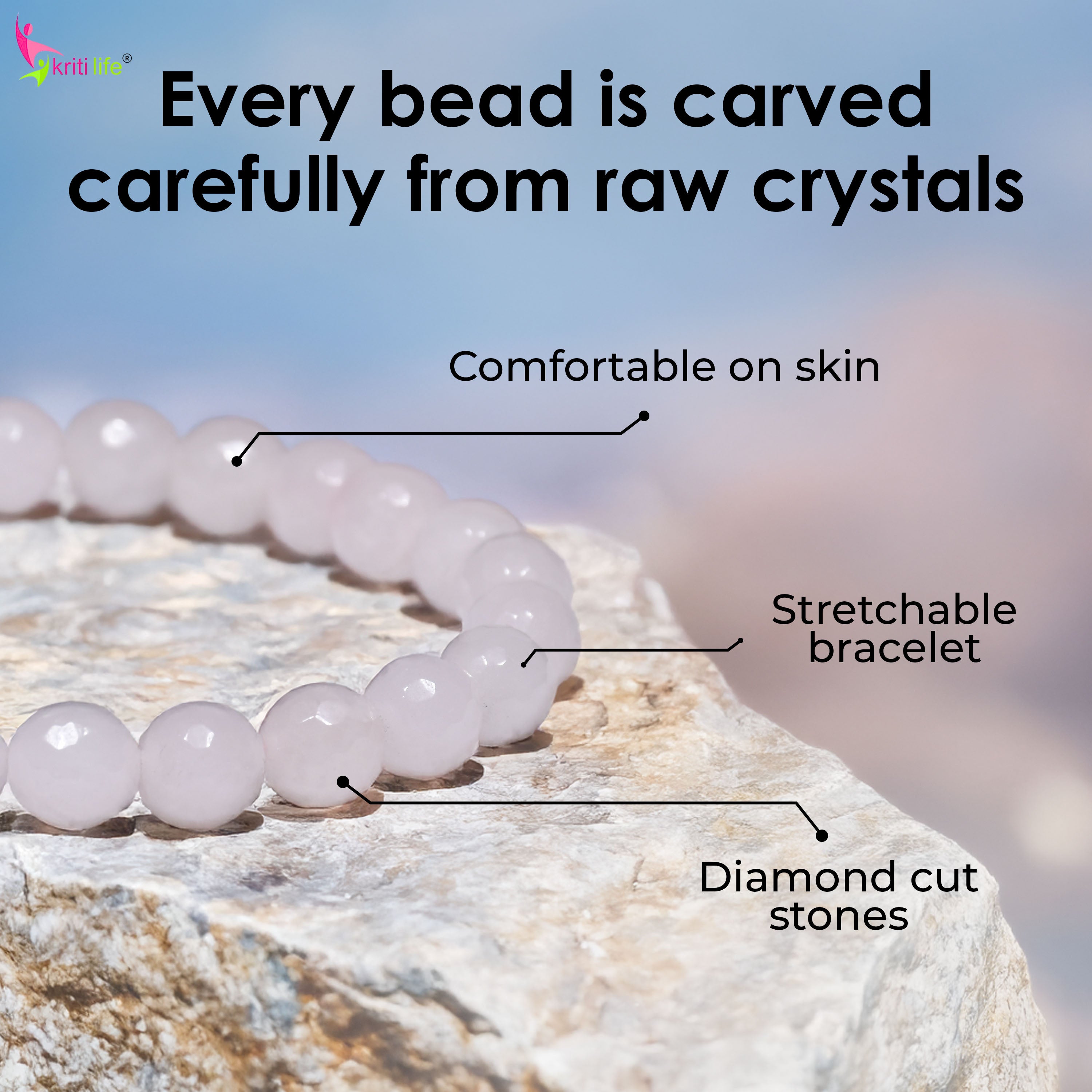 Natural Rose Quartz Crystal Stone Bracelet – Love, Healing & Harmony- 8mm