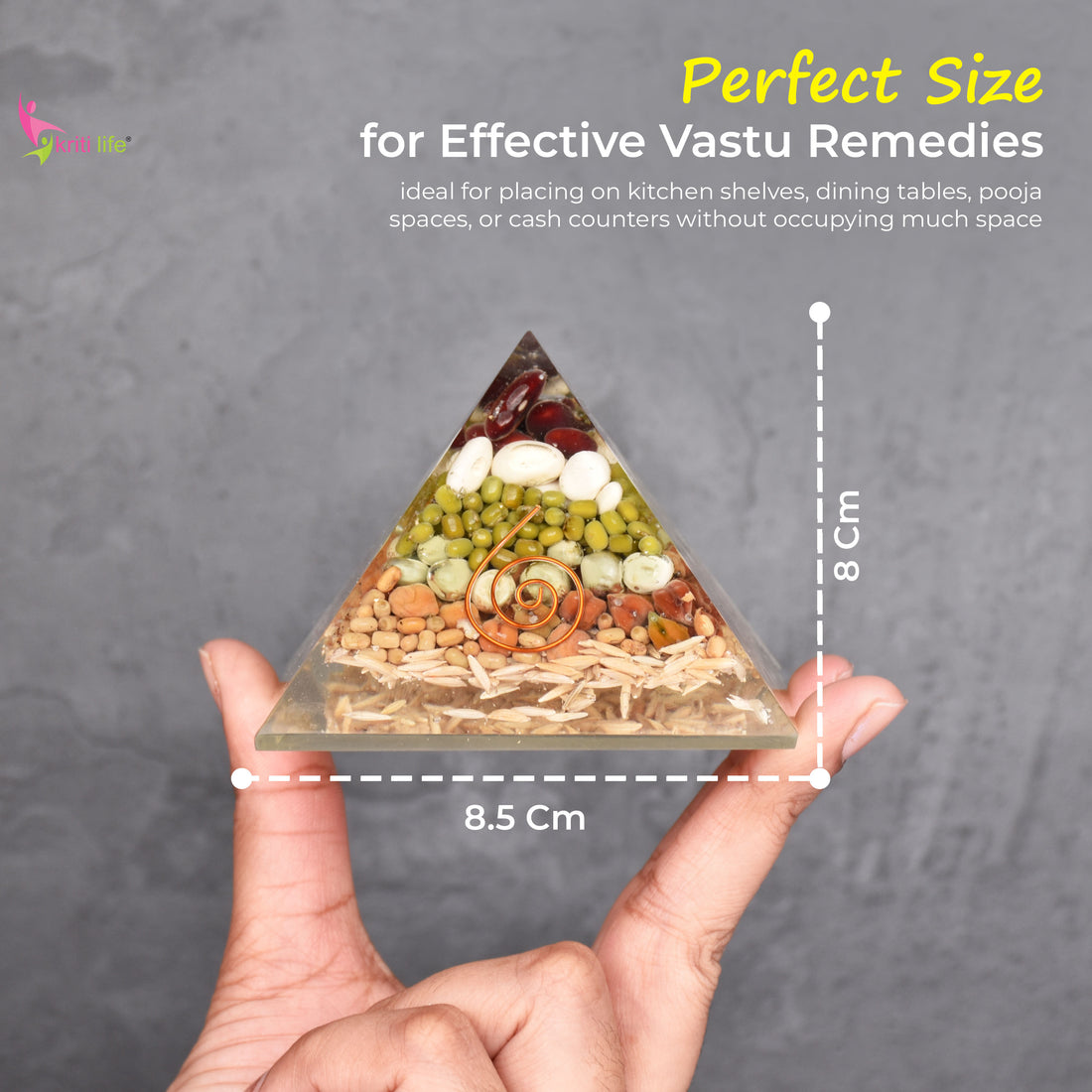 Annapurna Pyramid | Energised Grain Pyramid with Cowries & Copper Coil for Prosperity & Food Abundance