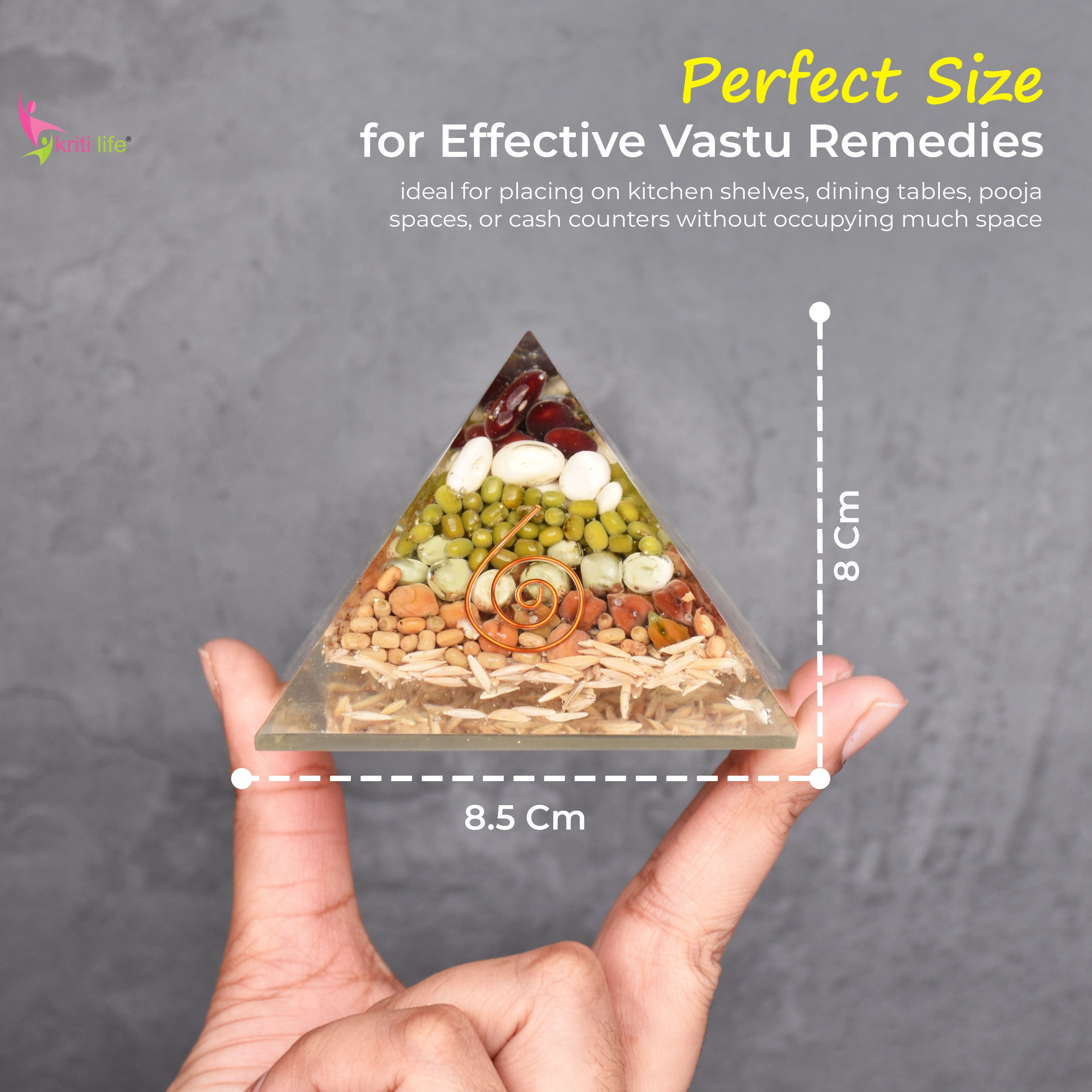 Annapurna Pyramid | Energised Grain Pyramid with Cowries & Copper Coil for Prosperity & Food Abundance