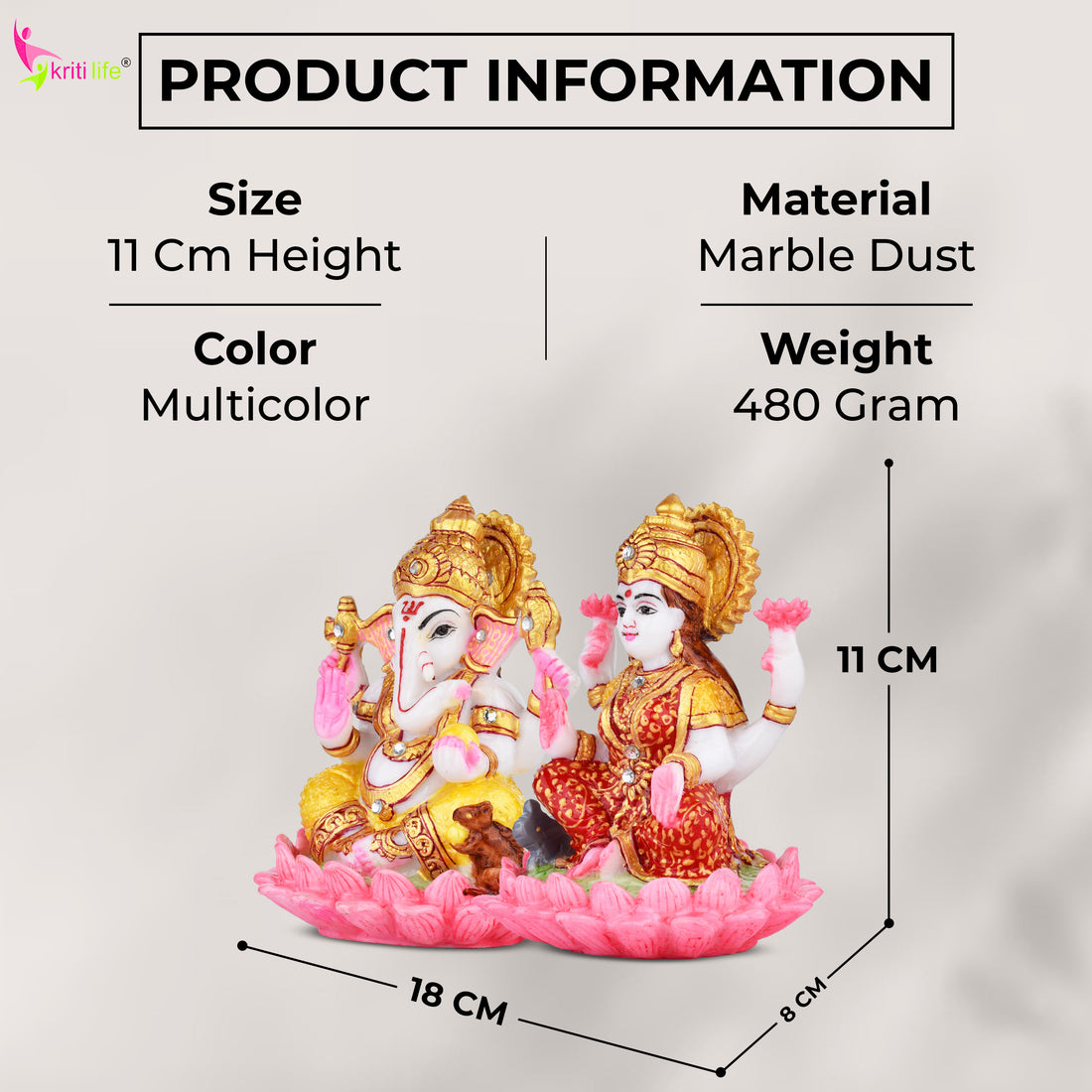 Laxmi Ganesh Idol Set | 7 inches | – Decorative Marble Dust Murti on Lotus Base for Pooja & Home Décor