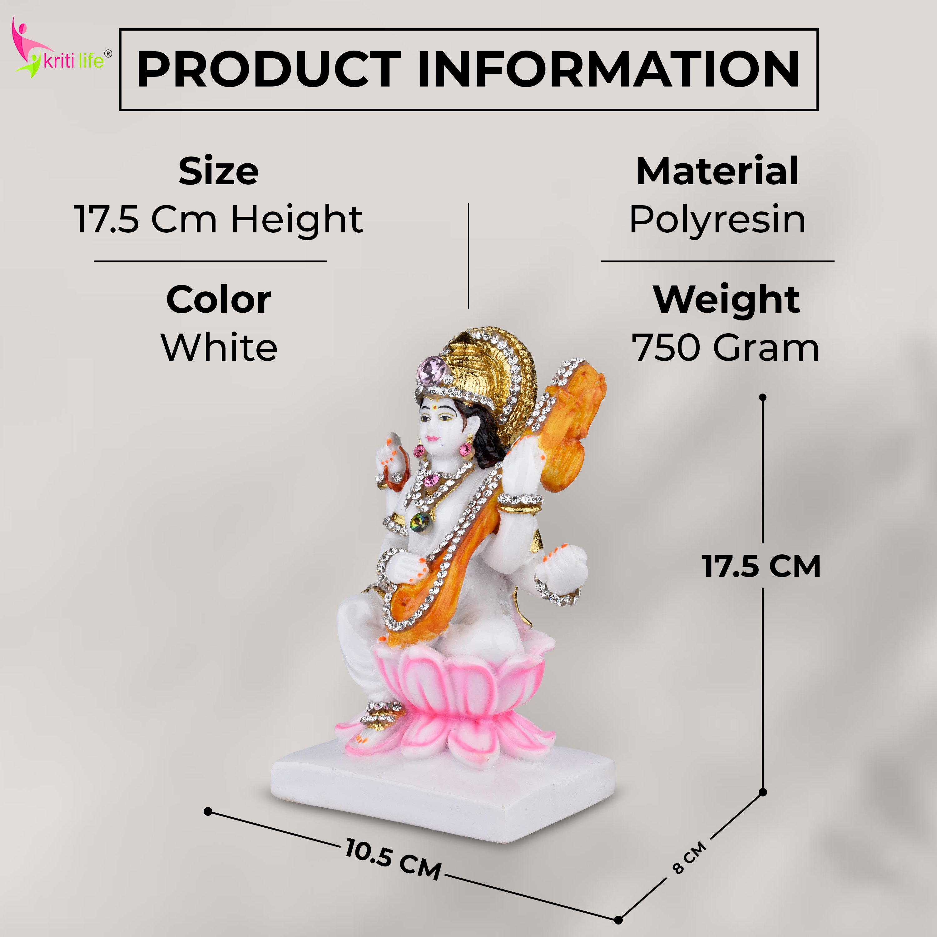 Goddess Saraswati Idol Sitting on Lotus with Veena – Polyresin  Decorative Murti for Home & Office - 6.5 inches