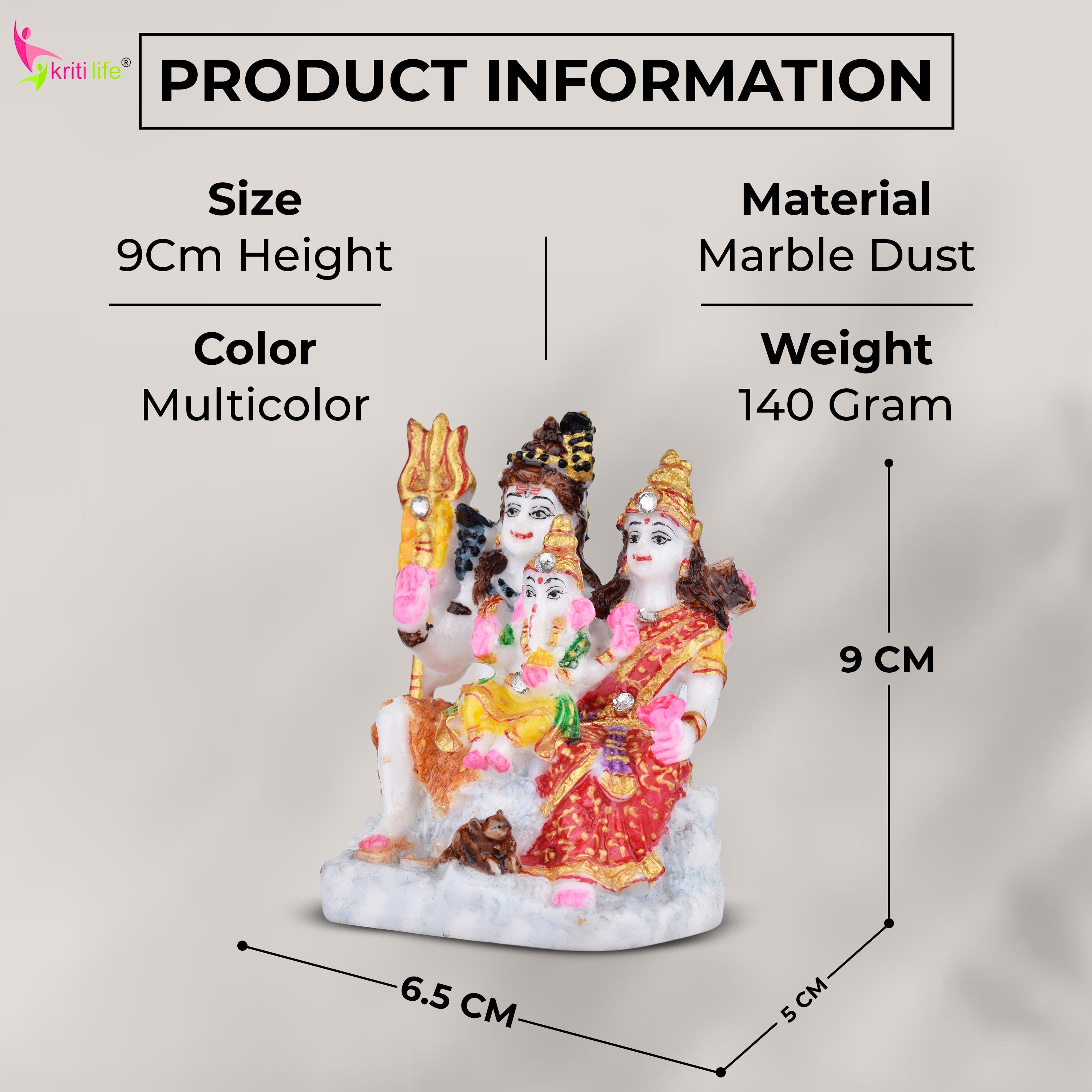 Shiva Parivar Idol | 3.5 inches | Marble Dust Lord Shiva, Parvati & Ganesha Statue with Traditional Finish