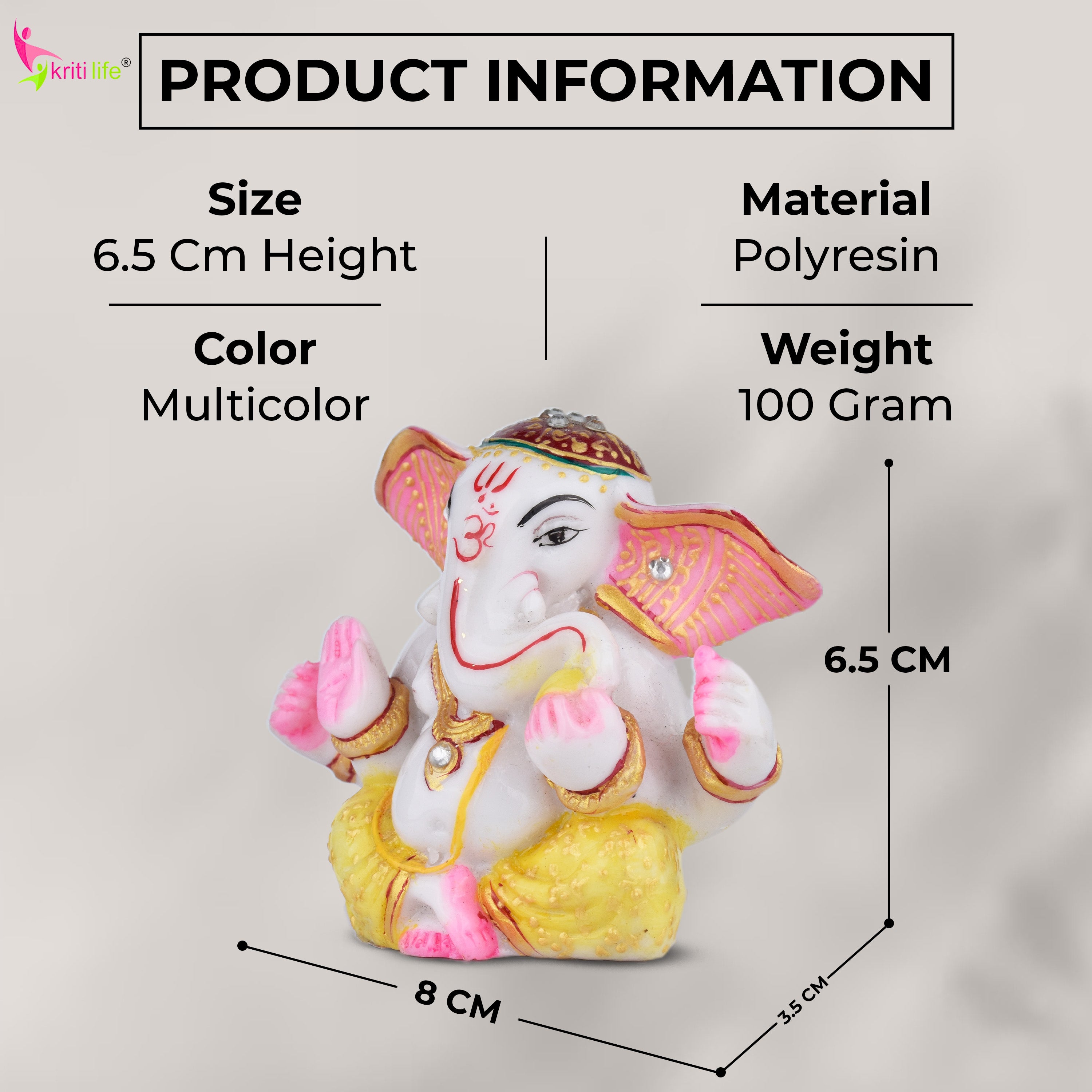 Blessings of Ganpati Bappa | 3 inches | – Handcrafted Polyresin Ganesha Idol in Vibrant Colors